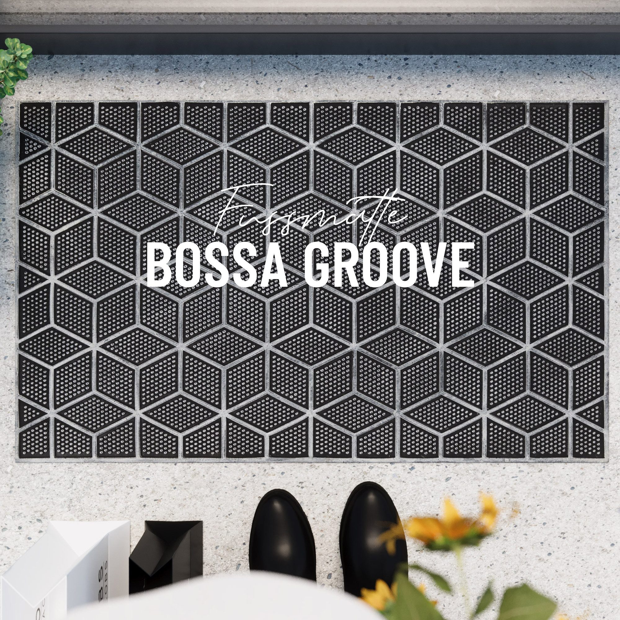 Wecon home Fußmatte Bossa Groove, rechteckig, Höhe: 4 mm, Gummi, pflegeleicht, abwaschbar, rutschfest, geometrisches Muster