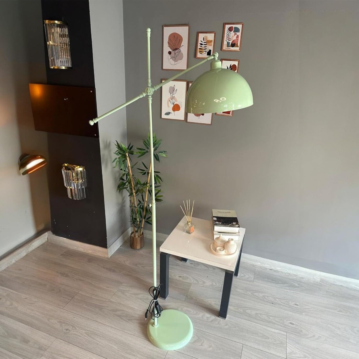 Bamyum Stehlampe Stehlampe aus Metall mit E27, verstellbarer Lampenschirm, ohne Leuchtmittel, E27, verstellbarer Lampenschirm, Stehluchte mit Ablage