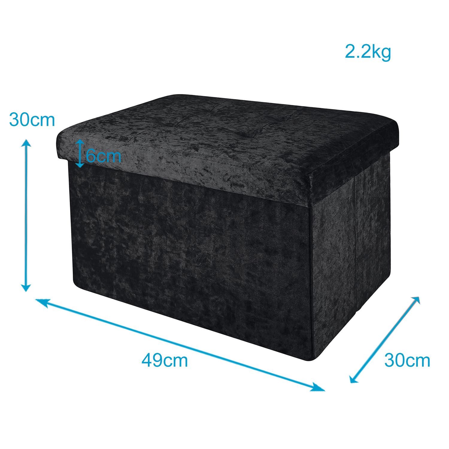 Intirilife Sitzbank (Faltbare Sitzbank 49x30x30 cm in Samt Schwarz), Sitzwürfel mit Stauraum und Deckel mit Samtbezug Sitzhocker