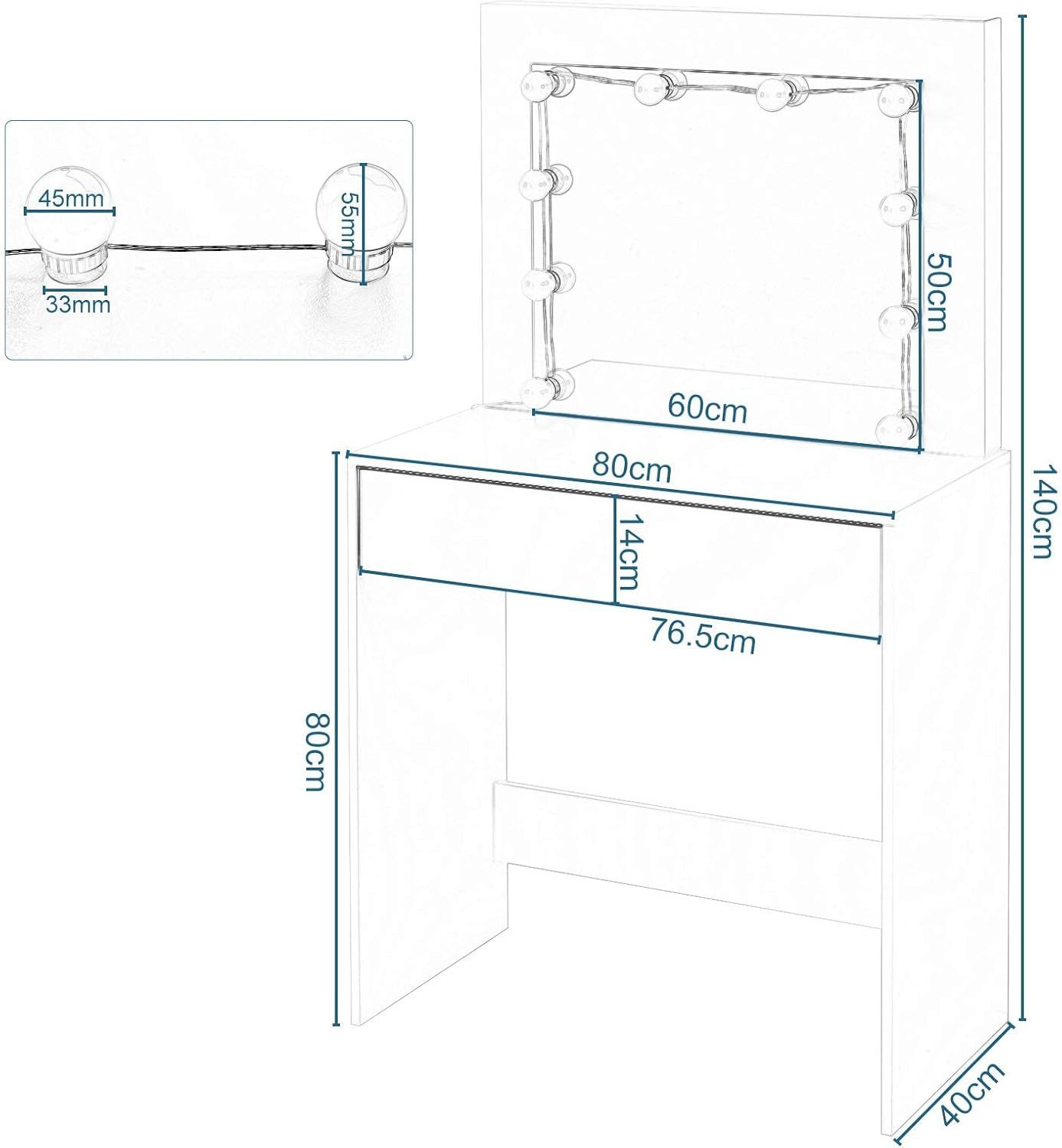 EUGAD Schminktisch, Frisiertisch 10 LED-Lampen mit Schubladen 80x40cm Weiß günstig online kaufen