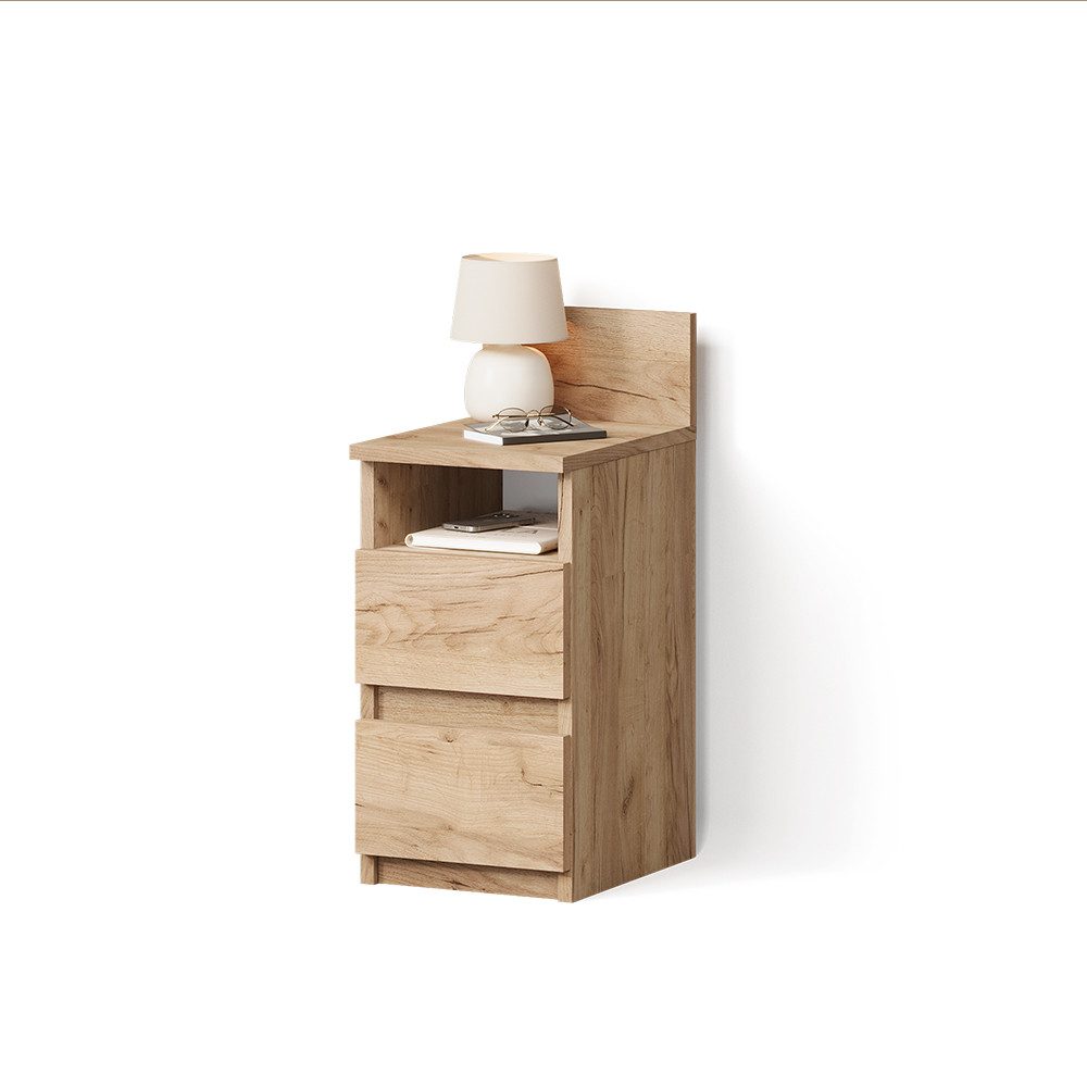 Nachtschrank Roya, Goldkraft Eiche, 25 x 59.1 cm mit 2 Schubladen