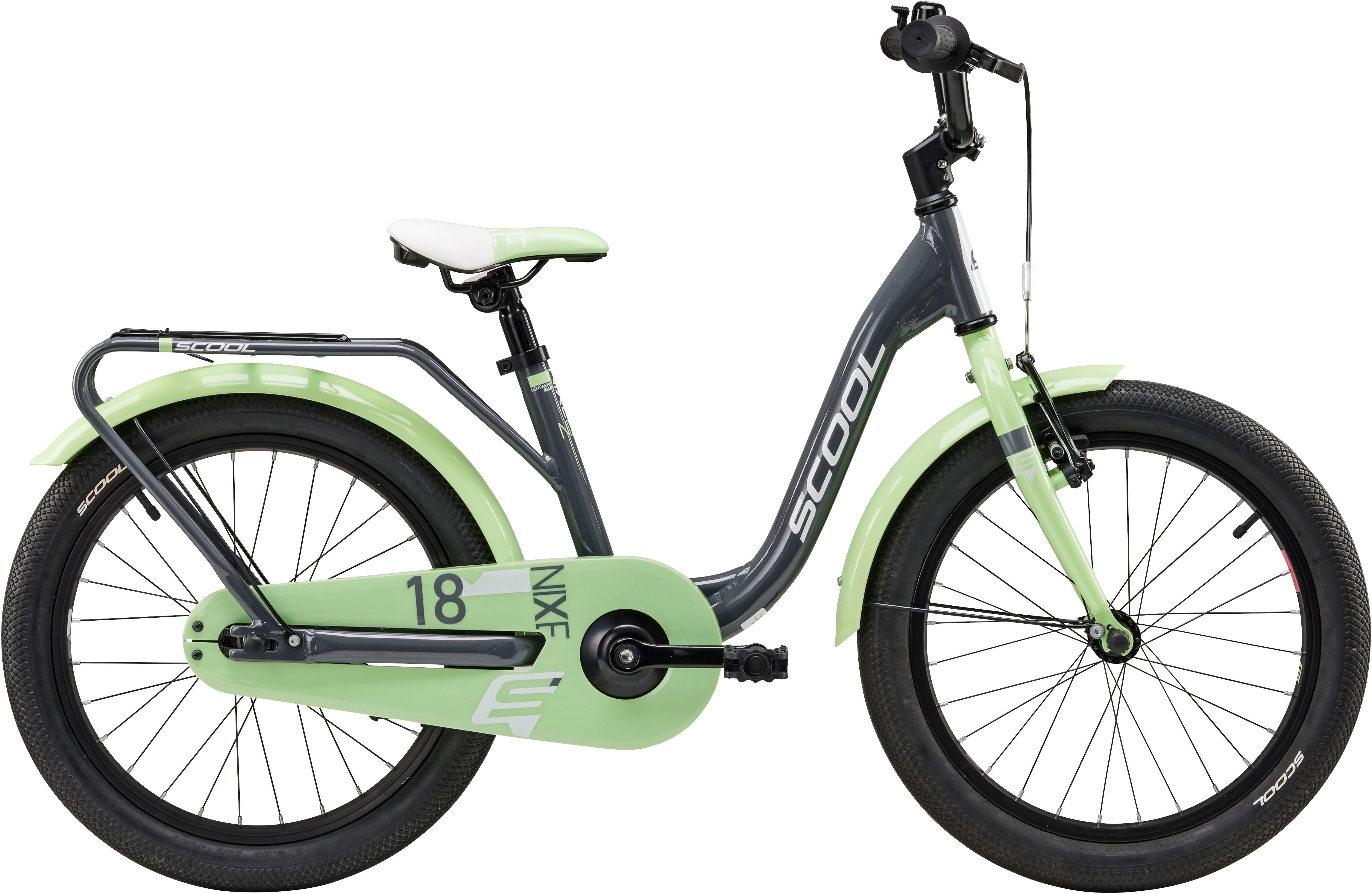 S’COOL Kinderfahrrad S'COOL niXe 18-1S - Dark Grey/Pastel Green, 1 Gang, ohne Schaltung, Stützräder montierbar