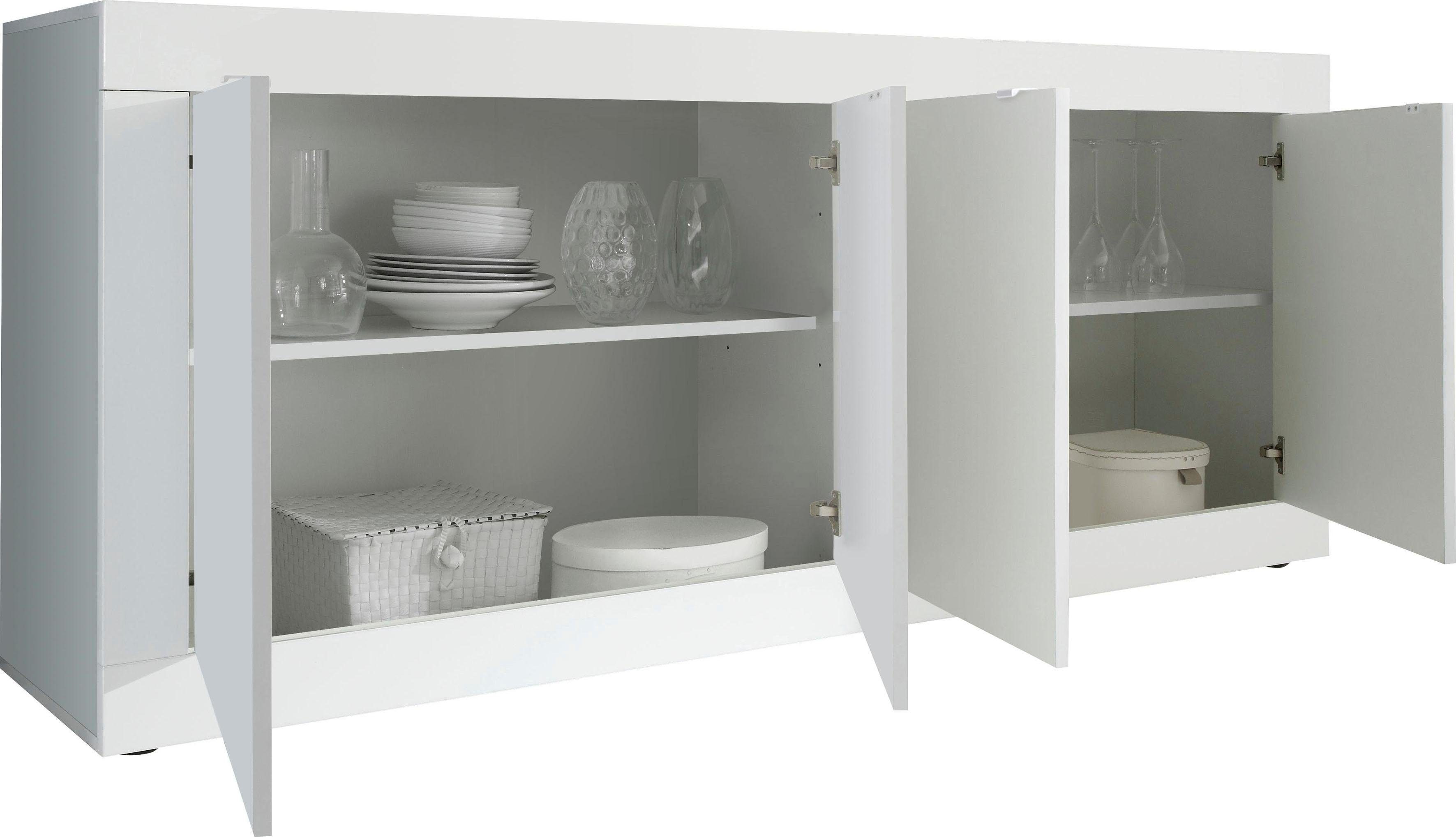 Home affaire Sideboard Basic Breite 207 cm, Kommode 4 Türen, Anrichte, Metallgriff, moderne Rahmenoptik, viel Stauraum, Farbauswahl