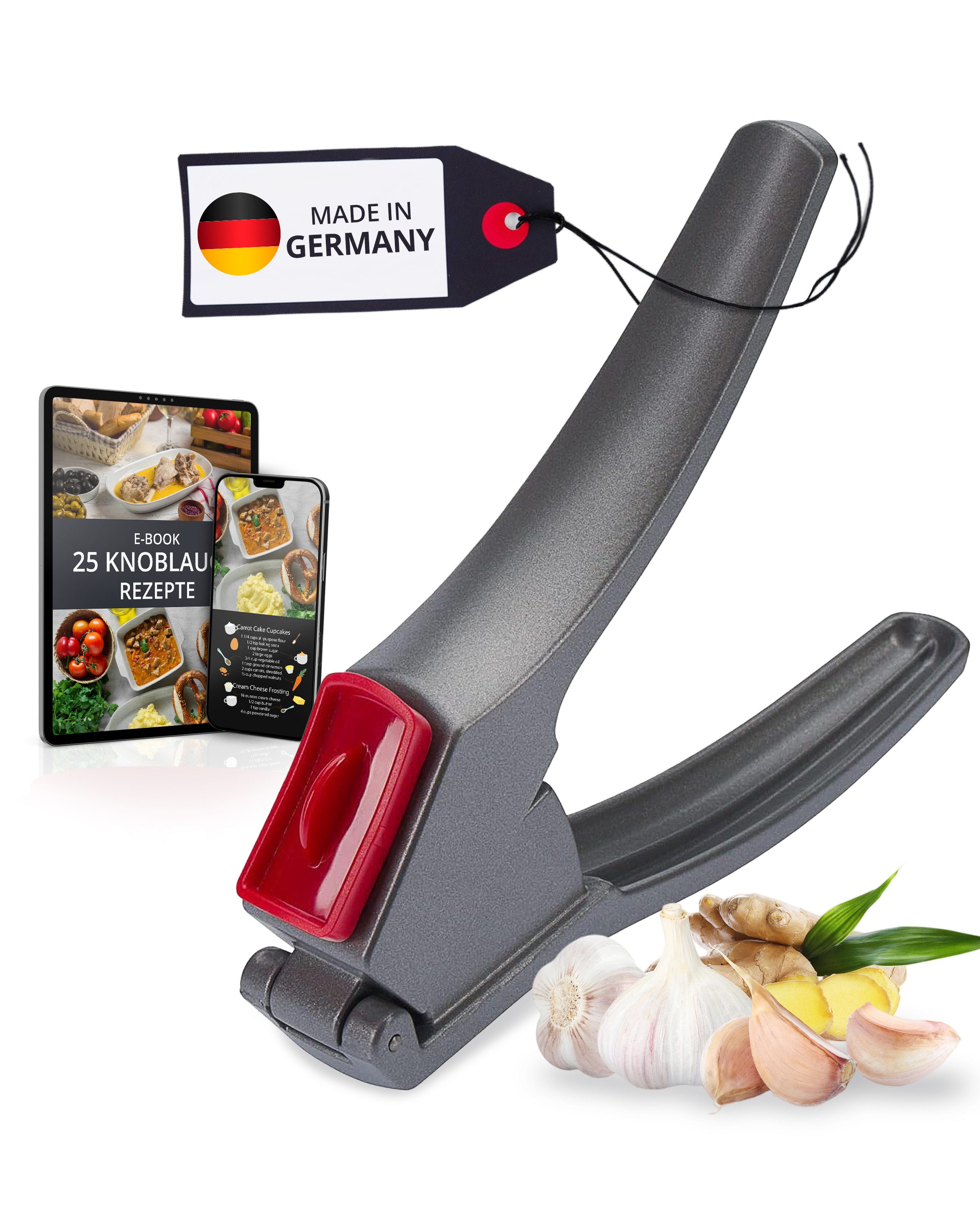 Thiru Knoblauchpresse Ideal für Ingwer, Zwiebeln & Kapern - Kein Schälen notwendig