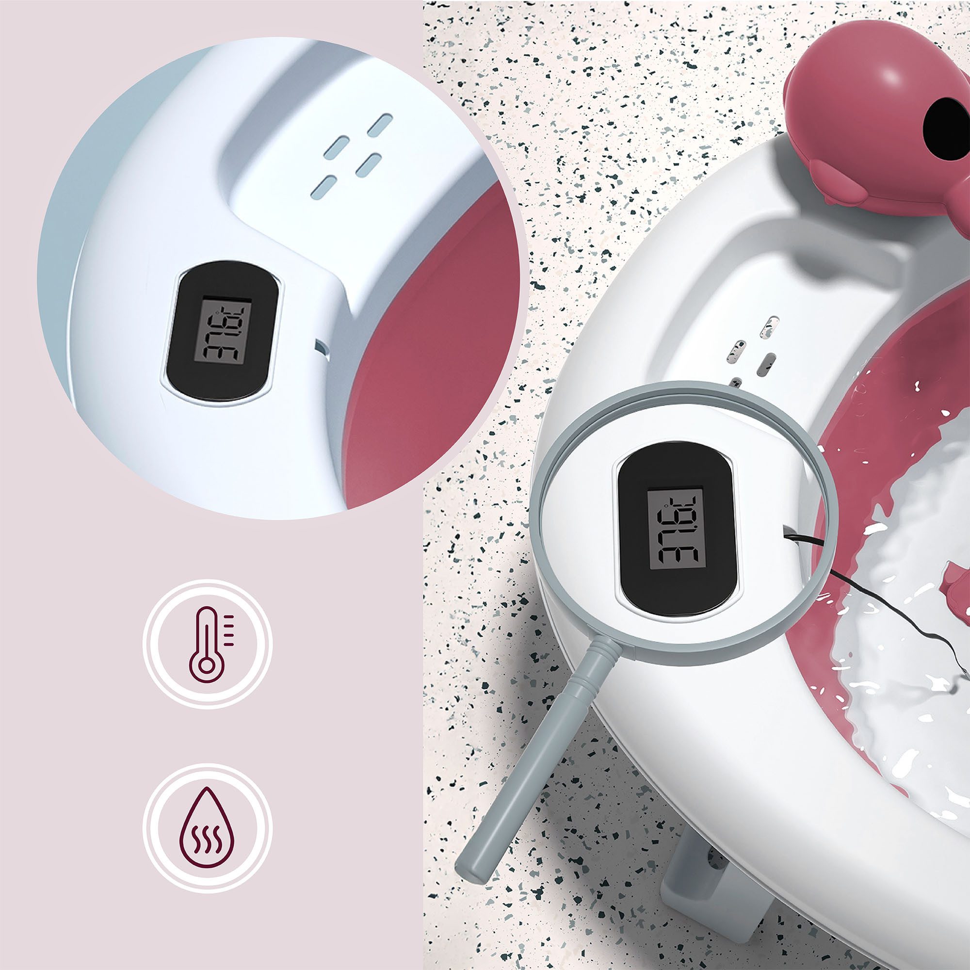 Moby-System Babybadewanne Faltbare Babybadewanne mit Thermometer - Altrosa