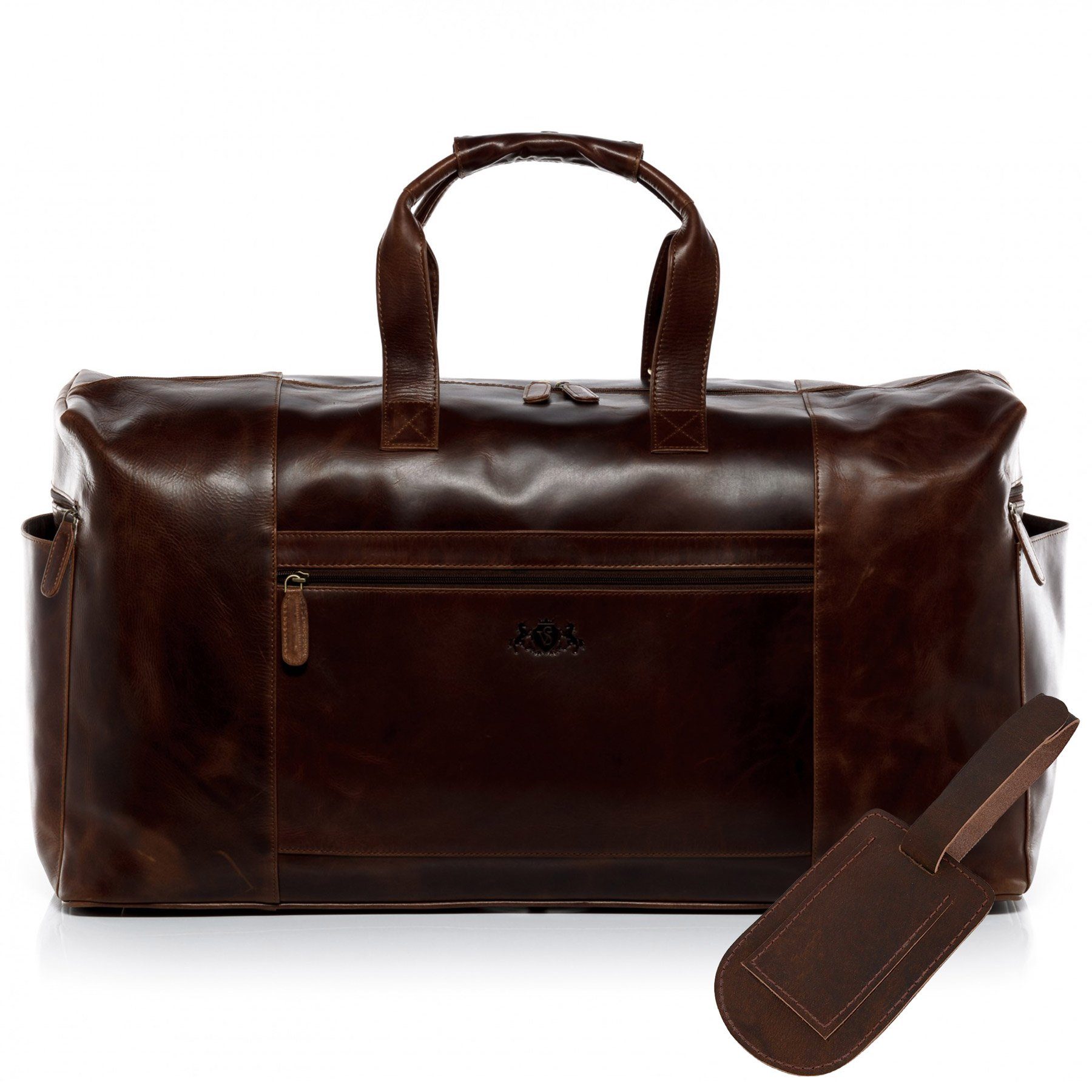 SID & VAIN Reisegepäck Unisex & Echtleder Weekender Leder XL Reisetasche Herren, braun-cognac BRISTOL, Damen für Sporttasche