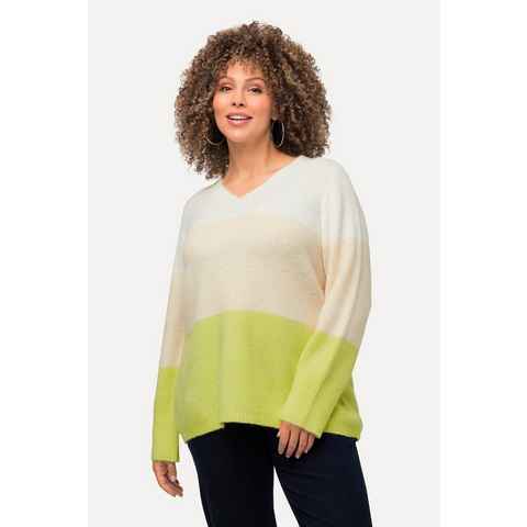 Ulla Popken Strickpullover Pullover Blockstreifen V-Ausschnitt Langarm