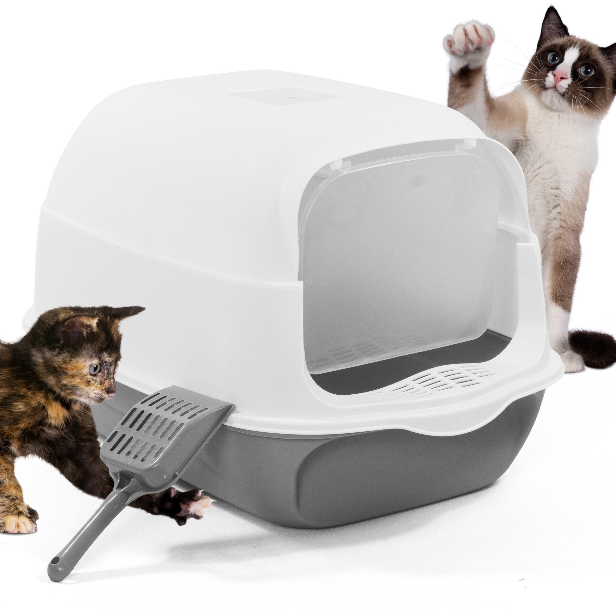 KomfortHome Katzentoilette Geschlossene Katzentoilette mit Schaufel 50x35x35cm Schwingklappe, Haubentoilette Katzenklo Streugitter geruchshemmend hygienisch kompakt