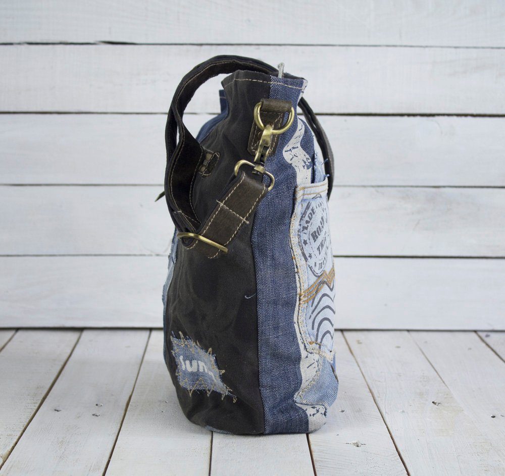 Jeans Aus und recycelten Crossbody recycelte Materialien Umhängetasche für Canvas. ihn, aus Sunsa Sie/ Umhängetasche bag schwarze