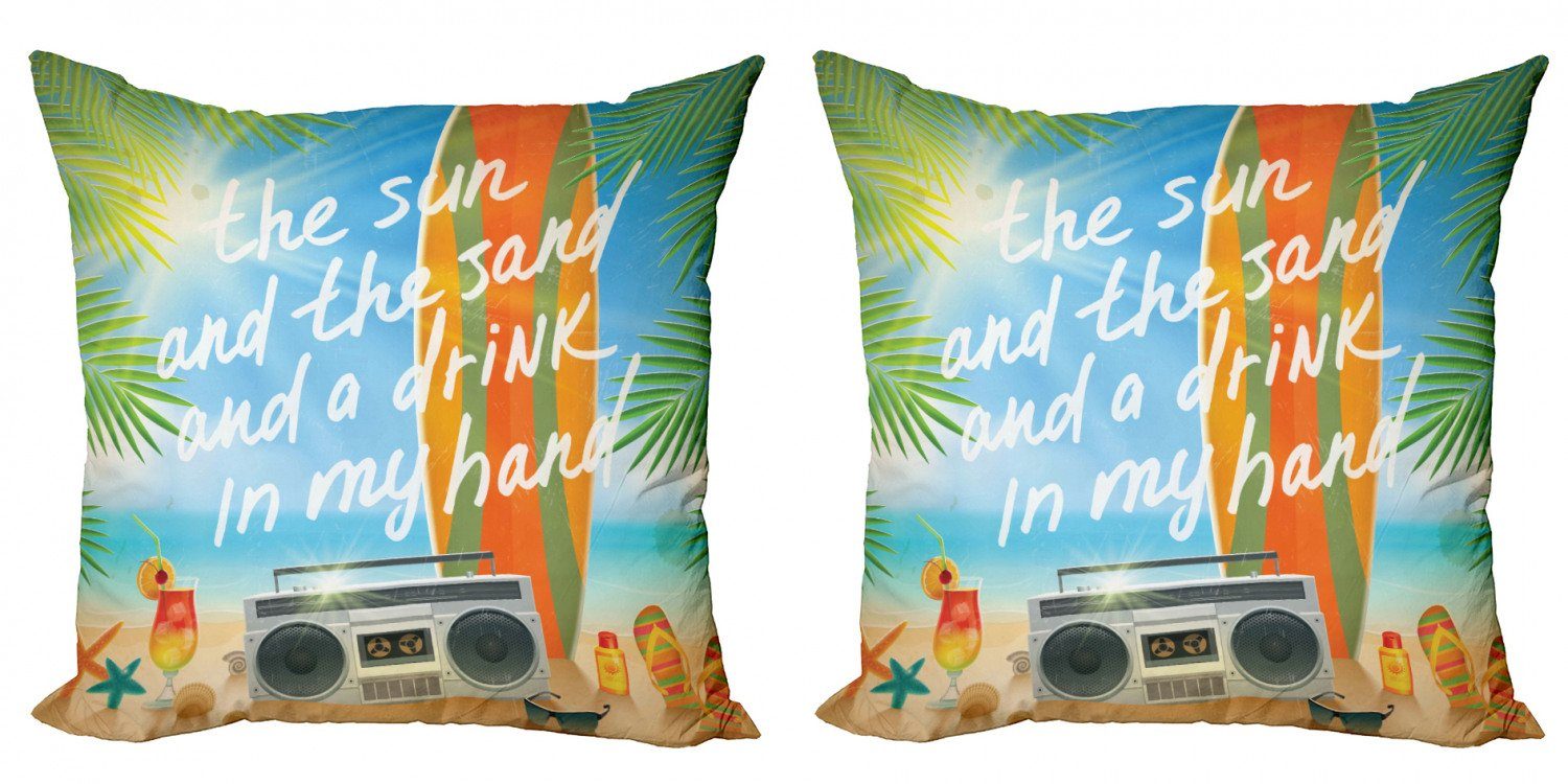 Kissenbezüge Surfbrett Zitat Tropischer Abakuhaus Strand (2 Modern Stück), Digitaldruck, Doppelseitiger Accent