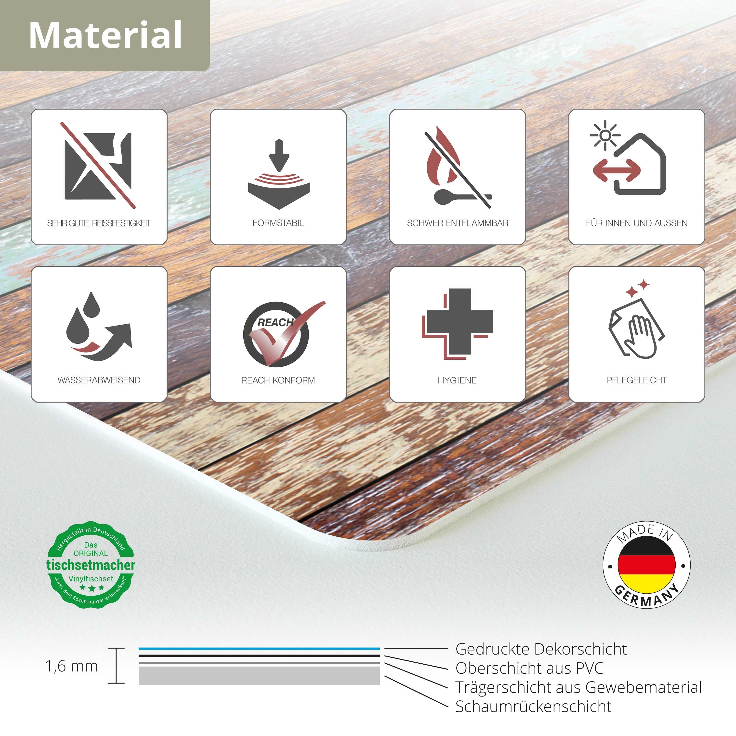 Tischsetmacher Platzset Tischset, Platzset abwaschbar - Holzoptik gestreift, (aus erstklassigem Vinyl, 4-St., 44 x 32 cm), Made in Germany