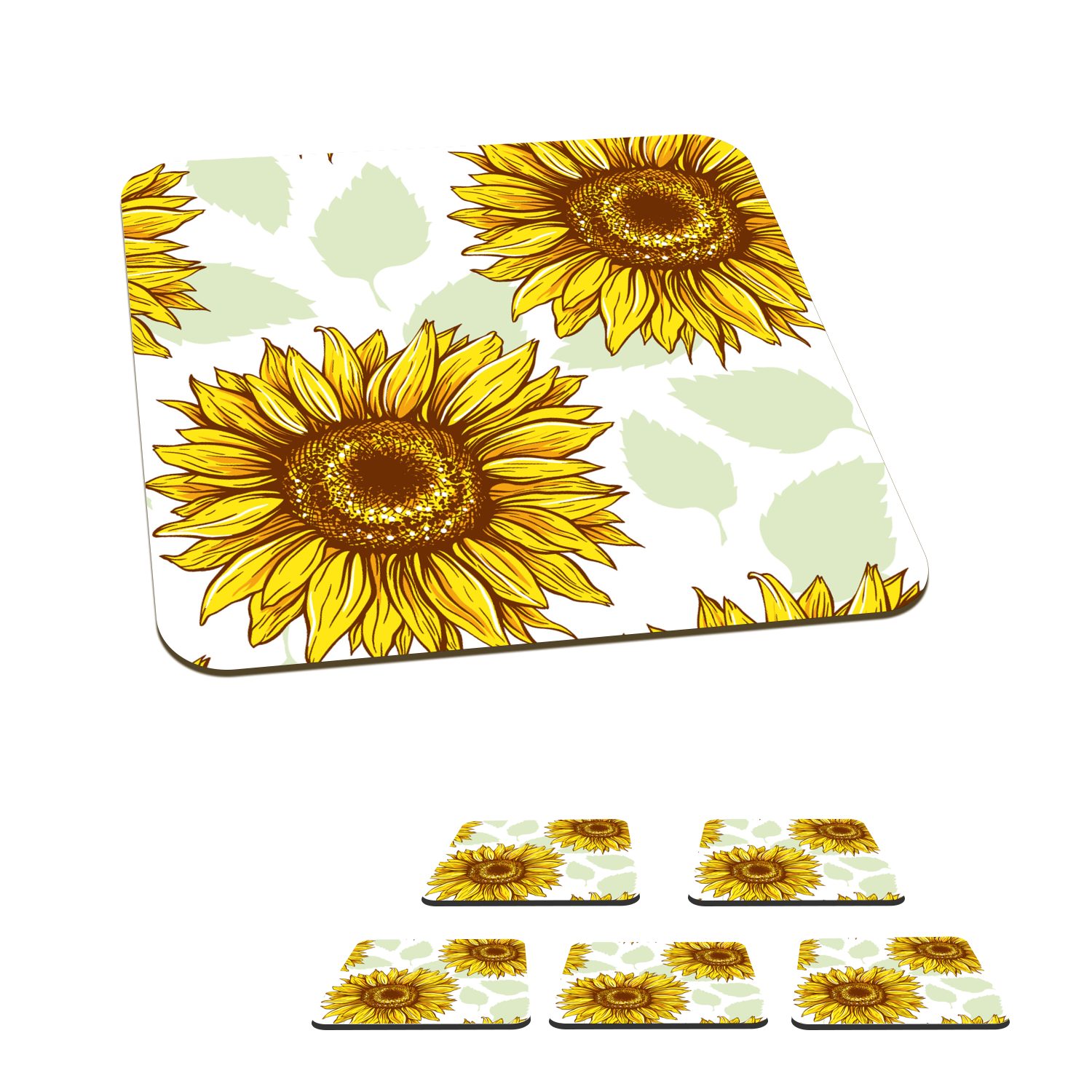 Glasuntersetzer Korkuntersetzer, Glasuntersetzer, Blumen, für Tischuntersetzer, Sonnenblume - MuchoWow Gläser, - 6-tlg., Zubehör Muster Tasse Untersetzer,