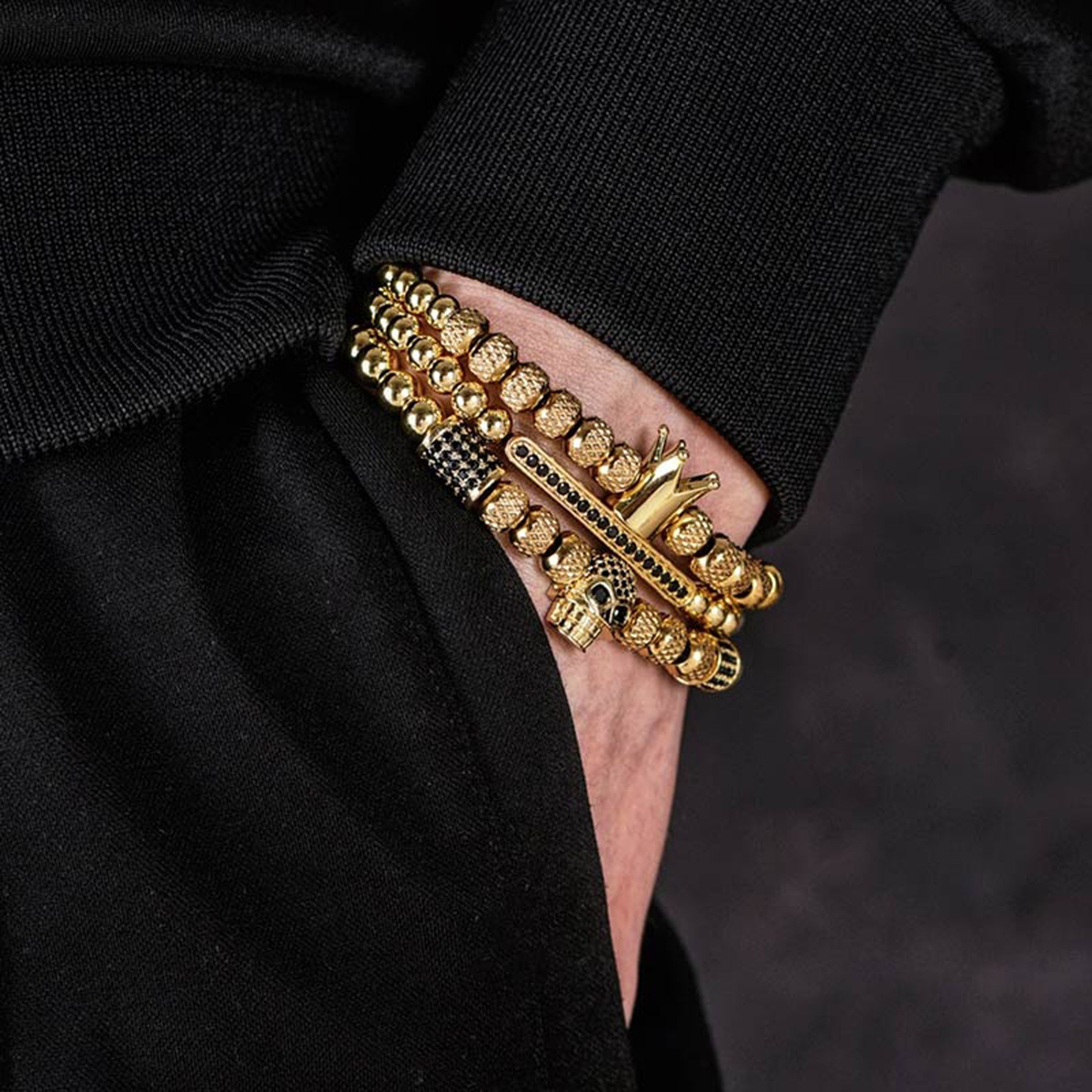 UNIQAL.de Edelstahlarmband Set Edelstahlarmband SET Herren "SKULL KING" vergoldet - 3 Armbänder (Edelstahl, Casual Style, handgefertigt)