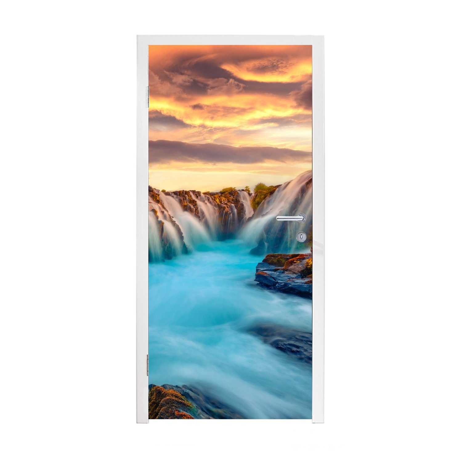 MuchoWow Türtapete Wasserfall - Landschaft - Wolken - Natur, Matt, bedruckt, (1 St), Fototapete für Tür, Türaufkleber, 75x205 cm