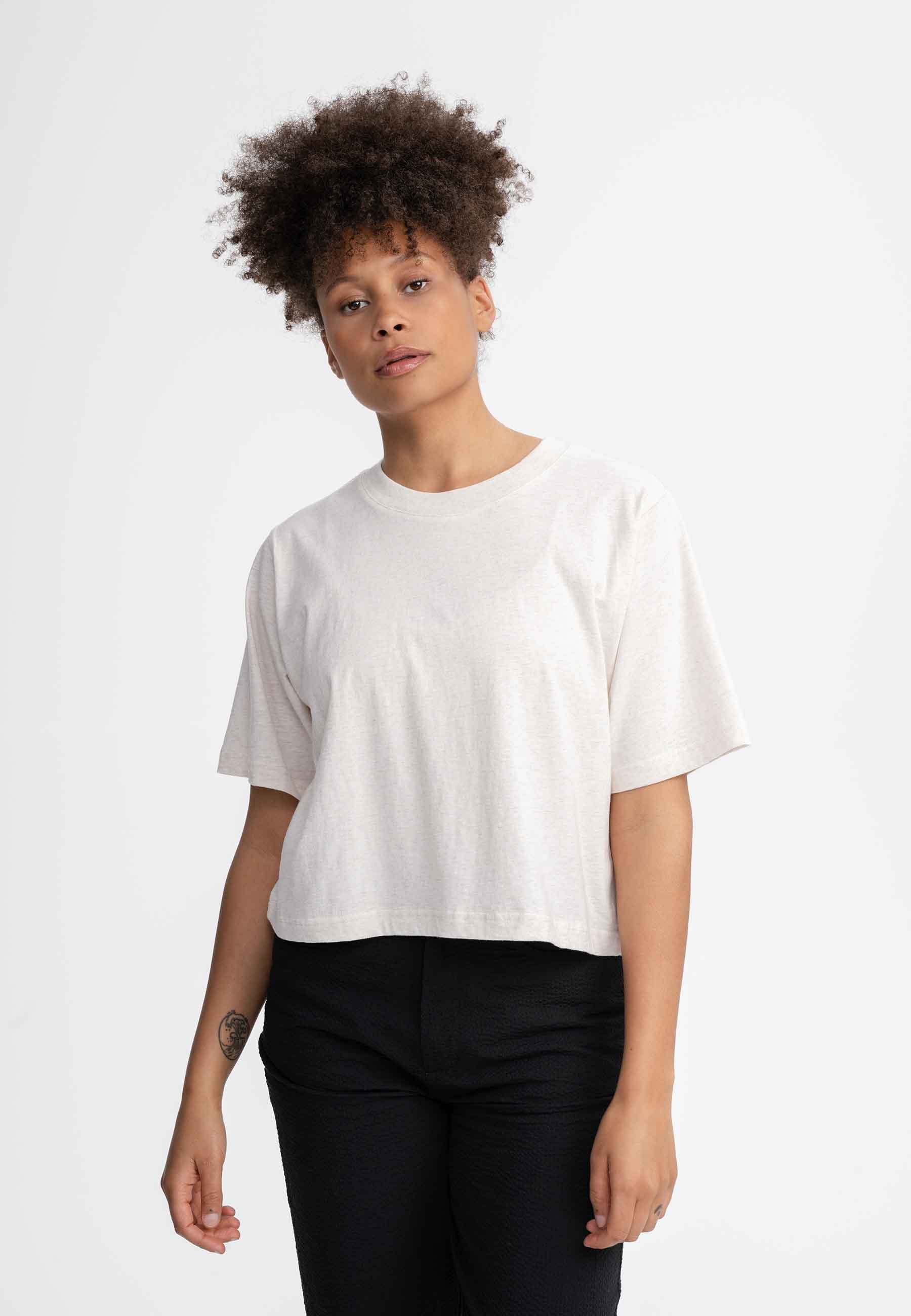 MELA Kurzarmshirt Cropped T-Shirt DESNA Rippbündchen