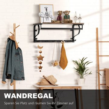 HOMCOM Wandregal, Set 1-tlg., Wandregal Hängeregal mit 5 Haken für Wohnzimmer Badezimmer Stahl+Holz