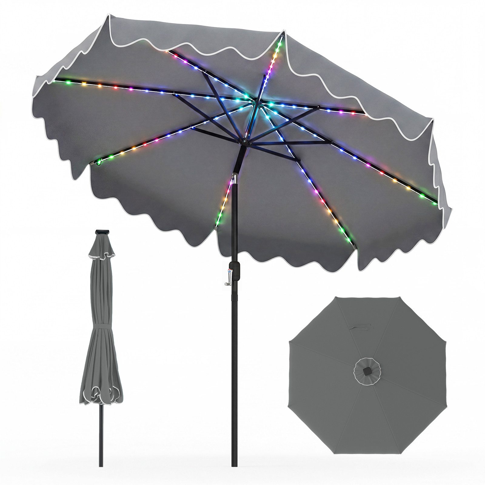 COSTWAY Sonnenschirm, LxB: 270x270 cm, Gartenschirm mit bunter LED