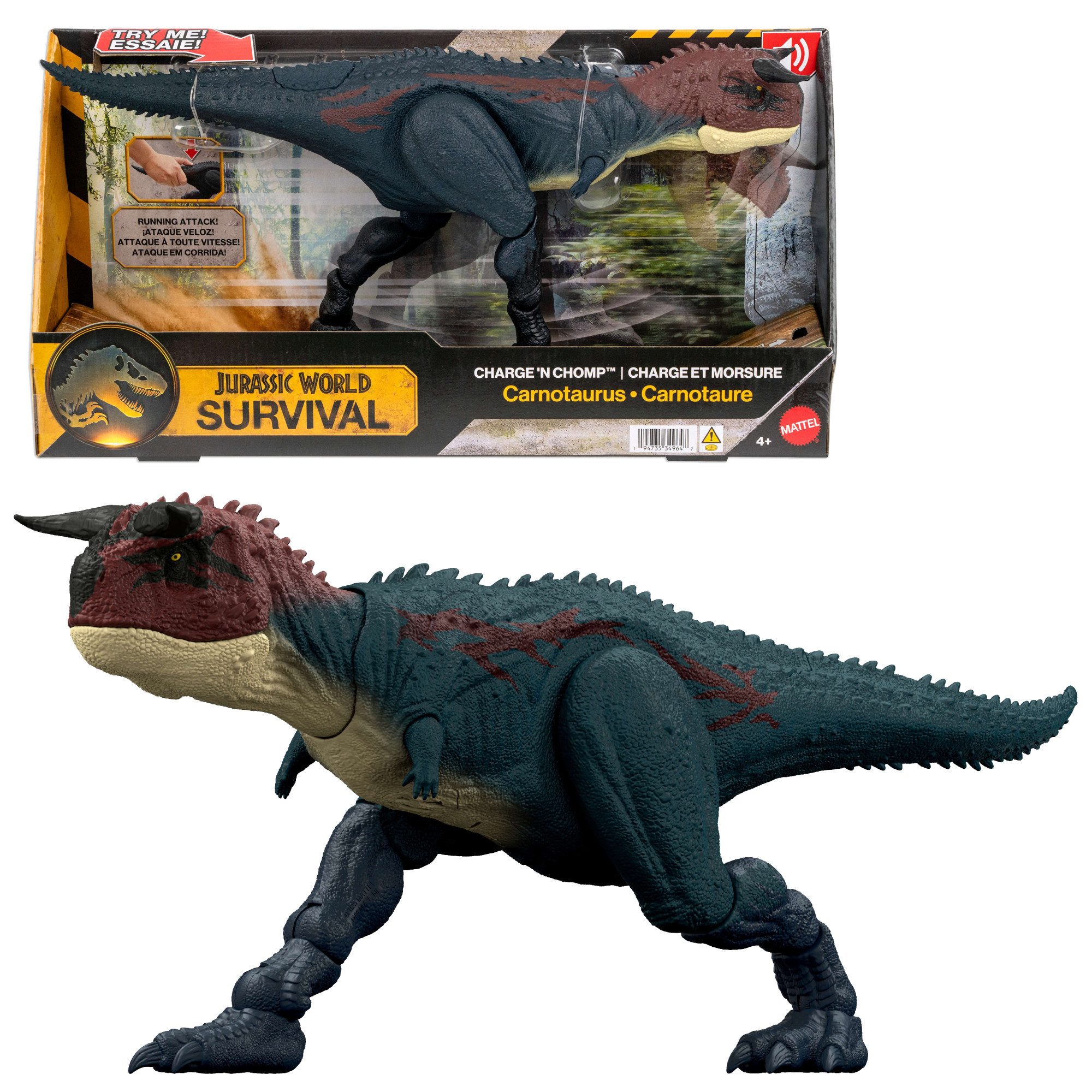Mattel® Actionfigur Jurassic World, Charge 'N Chomp Carnotaurus, mit Beiß-Angriff und Brüllgeräusch