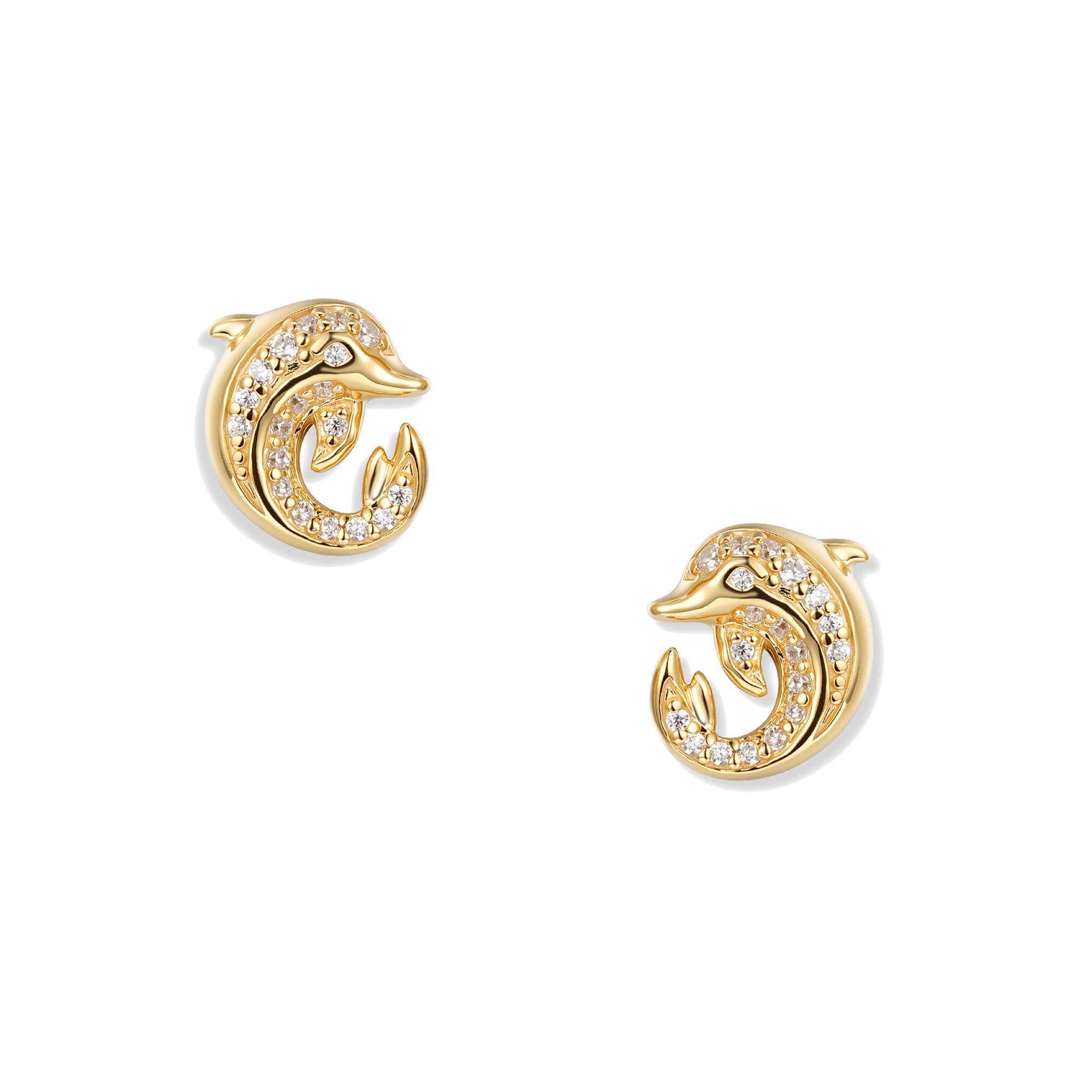 Seinerzeit FLORA & FAUNA Paar Ohrstecker Crystal Delfin Infinity Ohrringe, Material: 925 Sterling Silber vergoldet