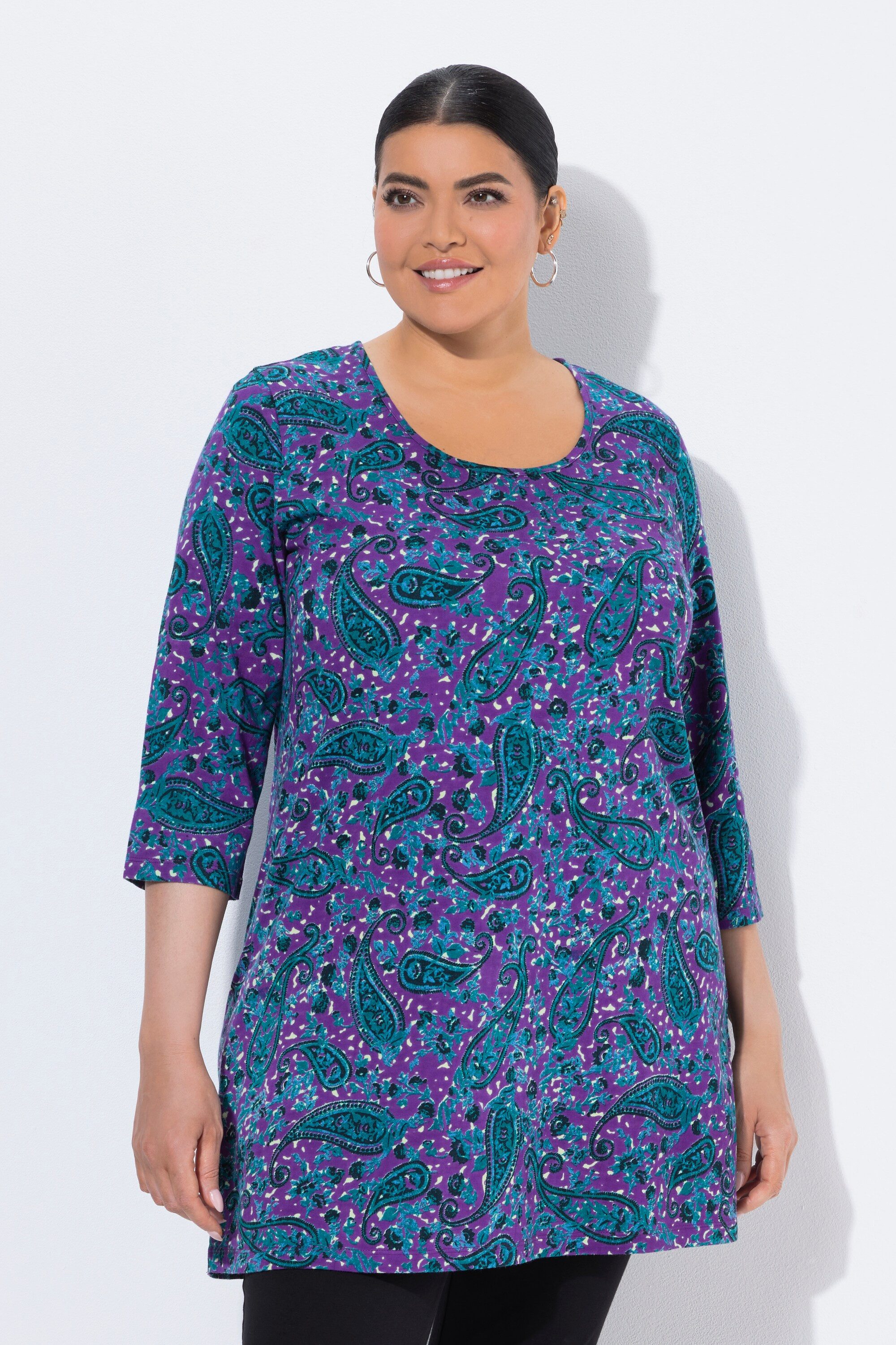 Ulla Popken Longshirt Longshirt Paisley Rundhalsausschnitt 3/4-Arm