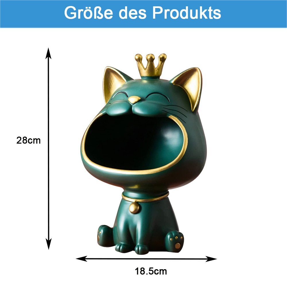 zggzerg Dekoschale Katze Skulptur Figuren Schlüssel Grün Lachende Aufbewahrungsbox,Cat Statue