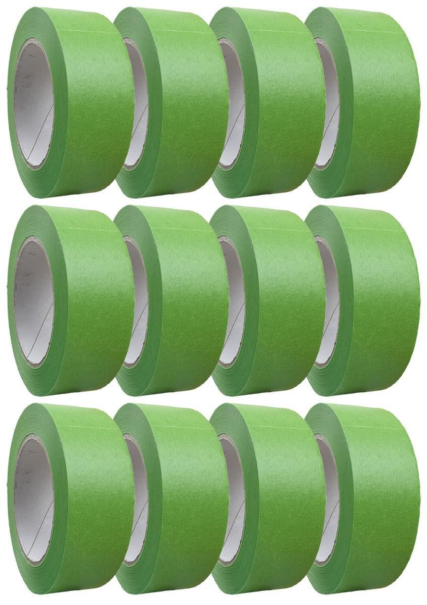 varivendo Kreppband 12 Rollen Feinkreppband grün 38mm x 50m Abdeckband (Rollen, 12-St., Profi Feinkreppband) Kreppband malerklebeband malerkrepp klebeband
