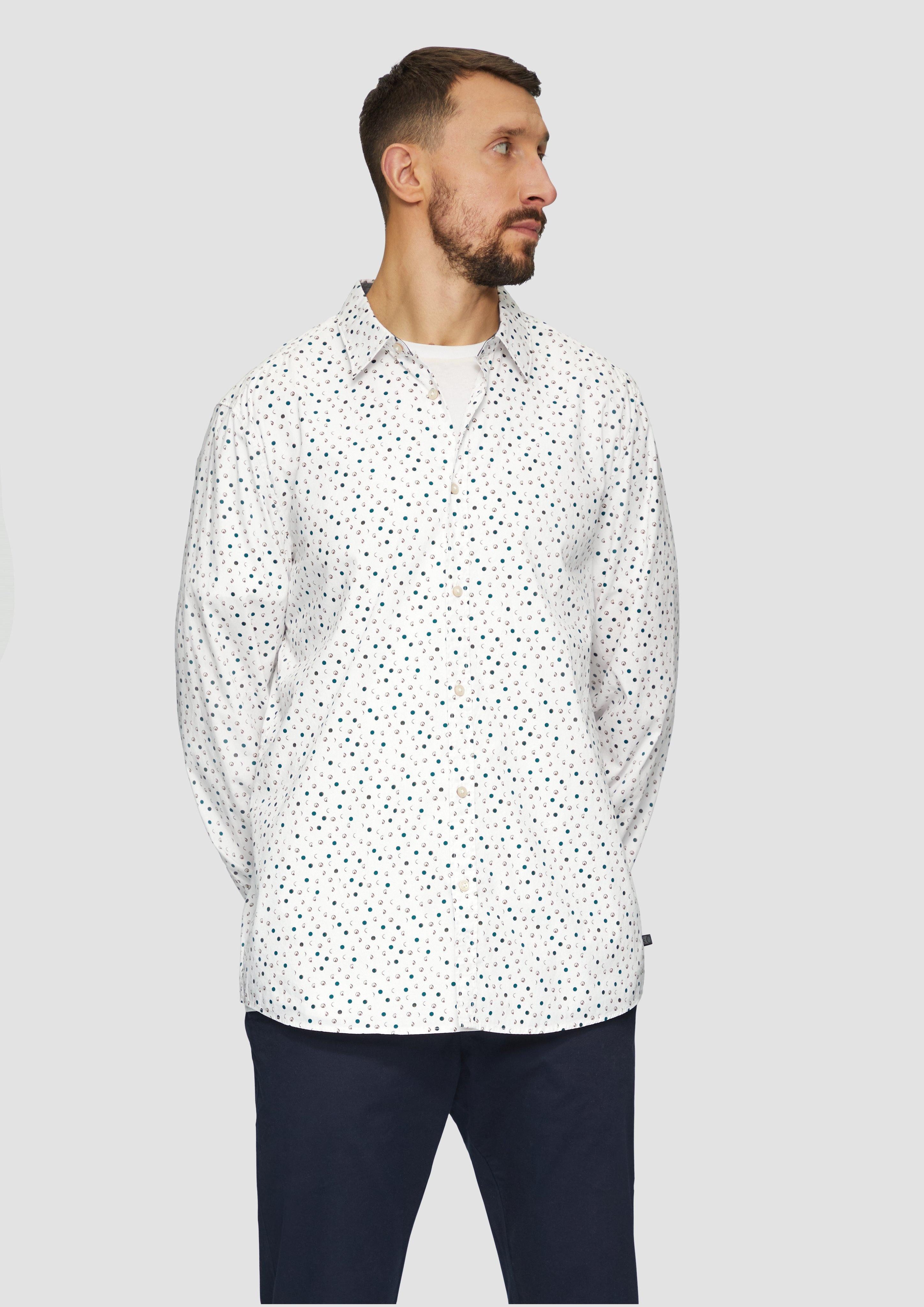 Langarmhemd Slim Fit: Gemustertes Popeline-Hemd mit Kentkragen