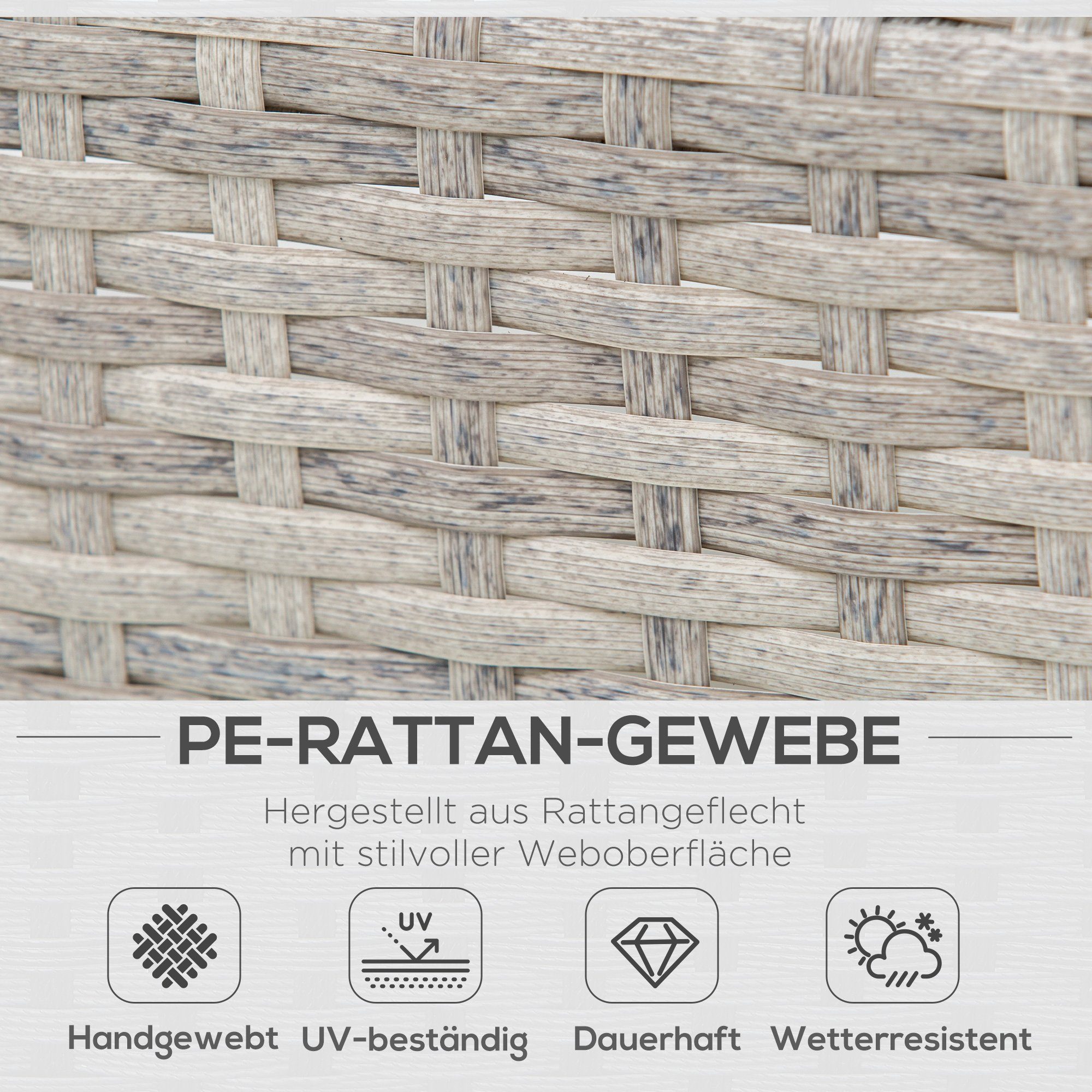 Outsunny Sitzgruppe Polyrattan-Lounge-Set 3-TLG. Couchtisch Beistelltisch, (Gartensofa, 3-tlg., Gartengruppe), Wetterbeständig Grau + Braun 196 x 69 x 59 cm