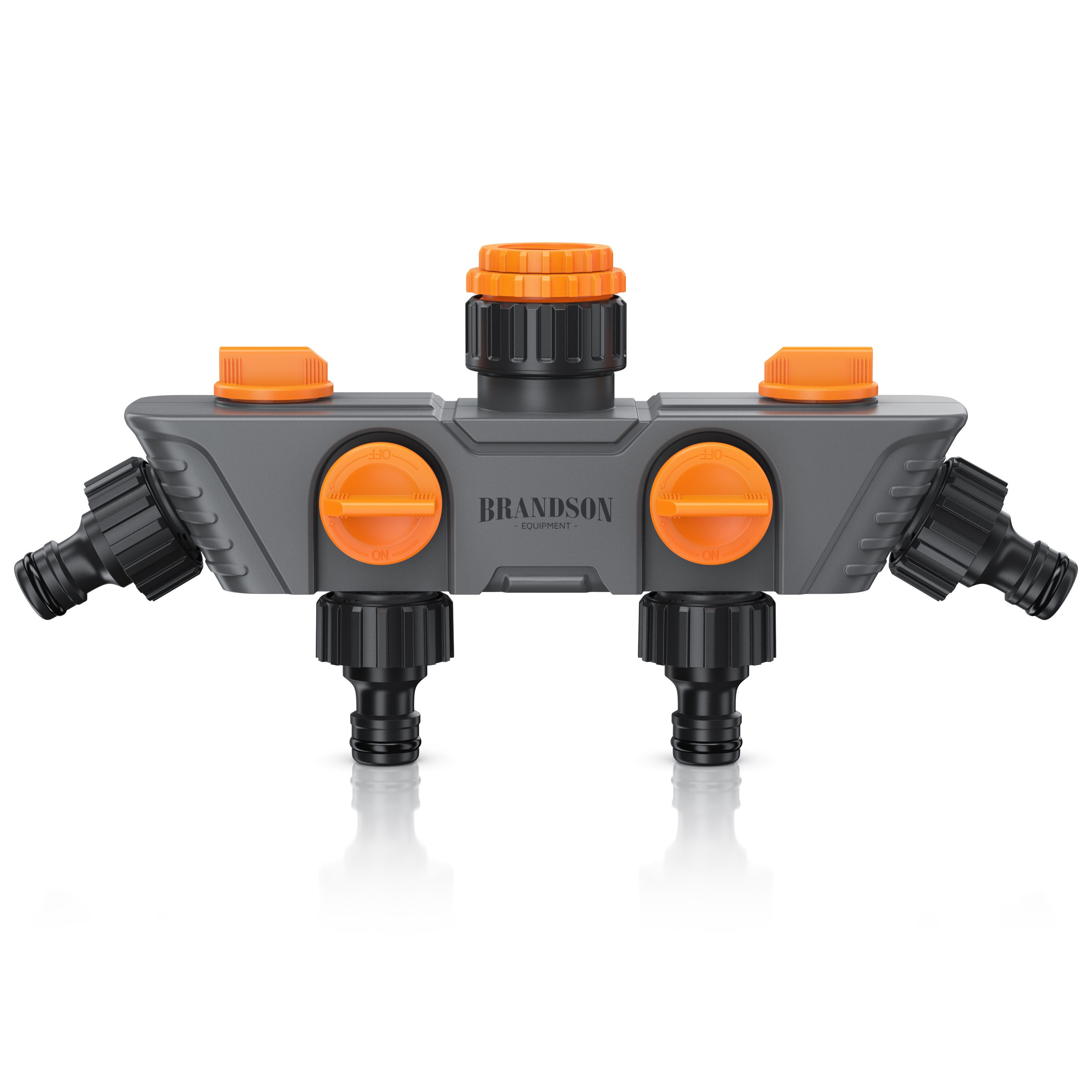 Brandson 4-Wege Verteiler 4-fach Schlauchverteiler, Gartenschlauch Wasserverteiler, 3/4 1/2 Zoll, (1-tlg), Regulierbarer 45° Wasserhahn Schlauch Verteiler für Gartenbewässerung