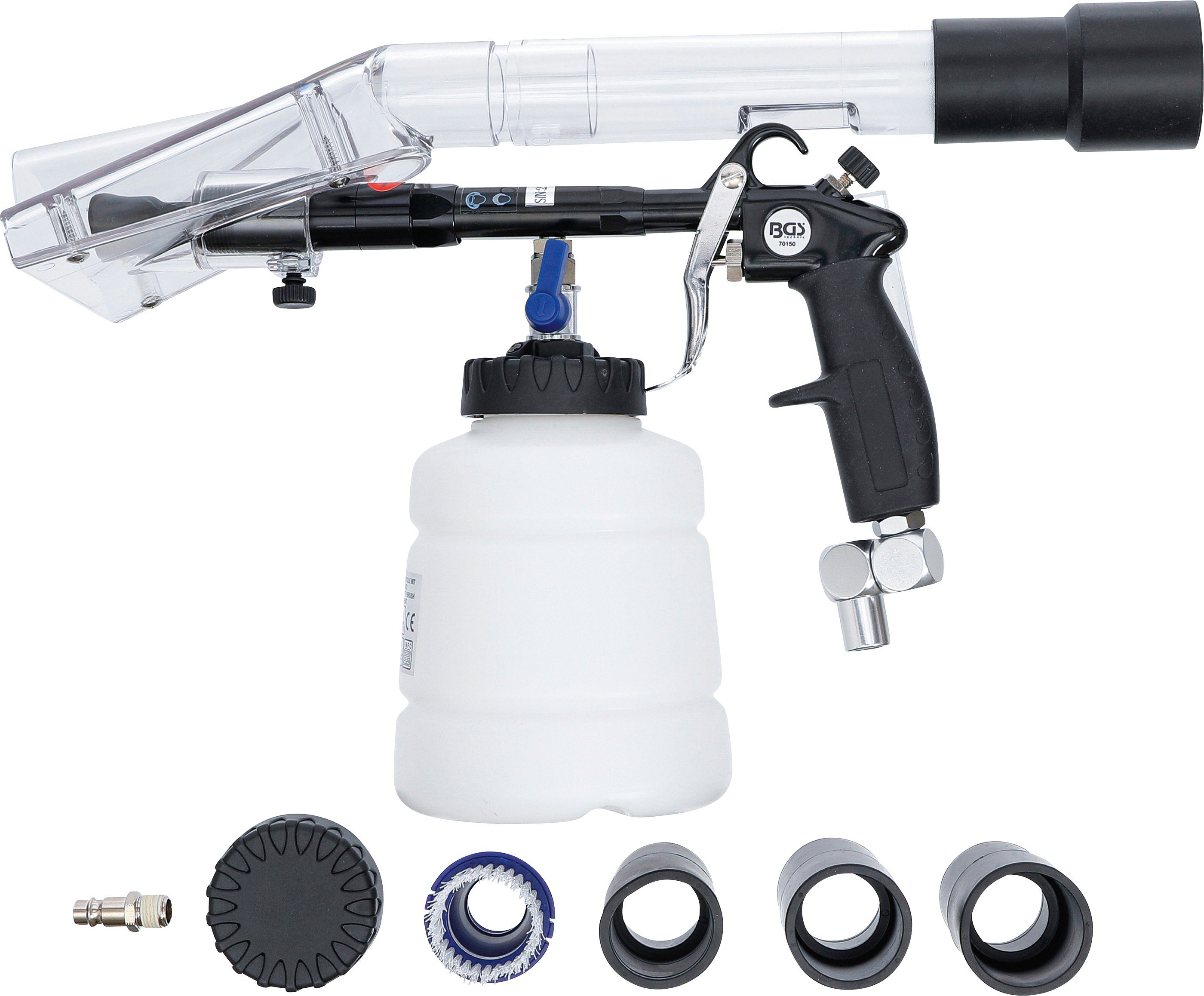 BGS Ausblaspistole Druckluft-Reinigungspistole, 7-tlg., 1,5 kW, mit Bürsten- und Saugaufsatz | Druckluftpistolen