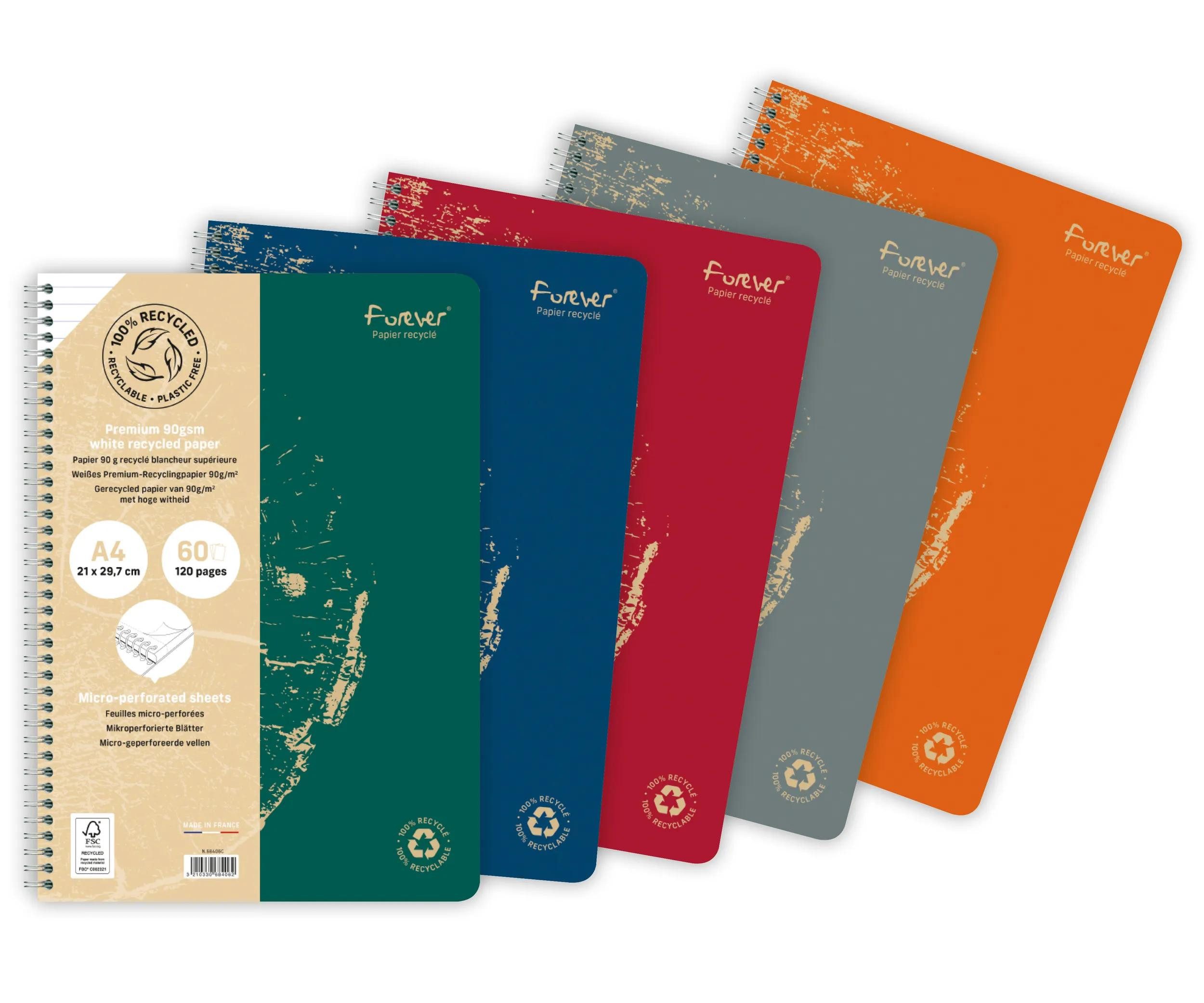 Calligraphe Notizbuch 5x Spiralheft A4 100% recycelt, 60 Bl liniert, 90g - Sortiert 68406C, Heft, Notizbuch