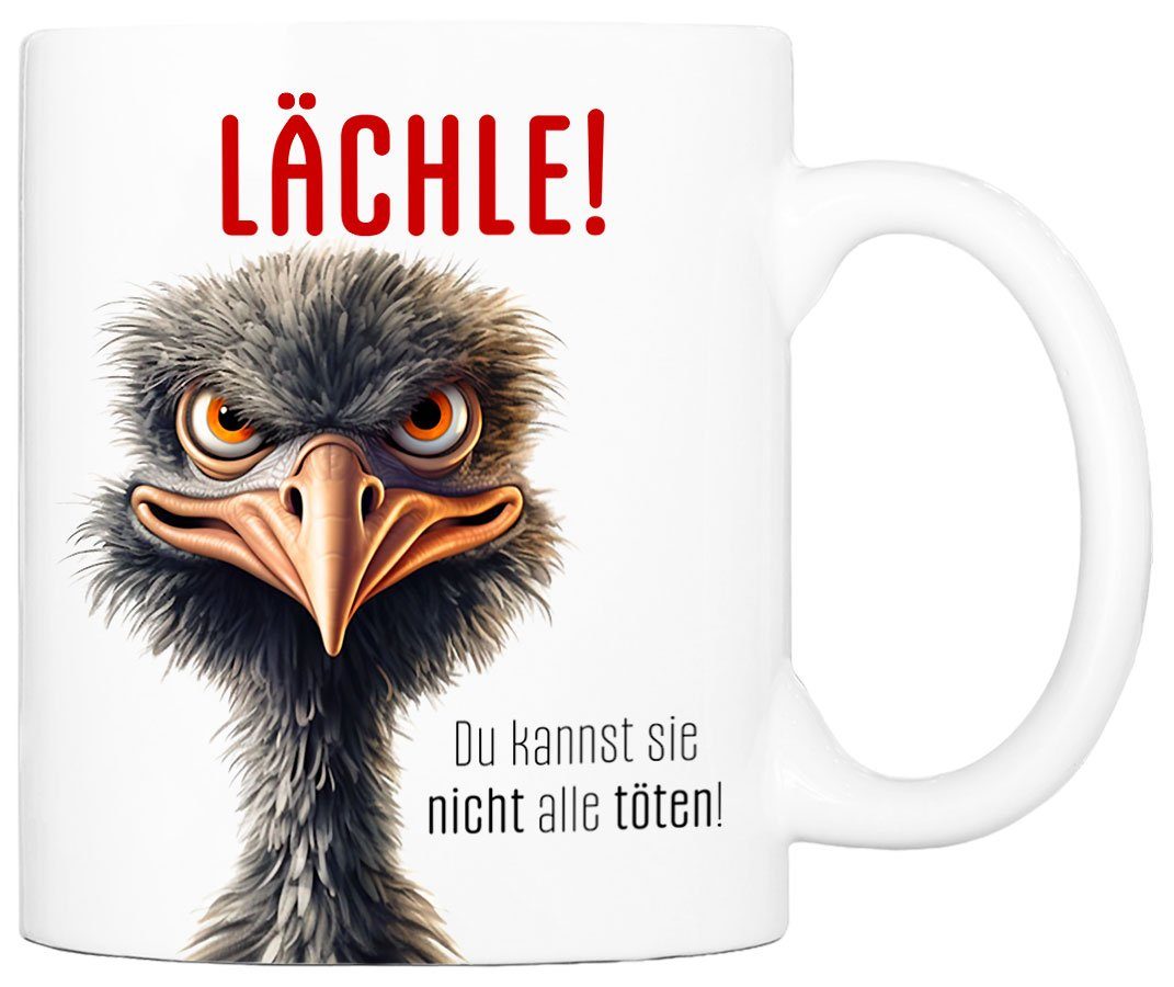 Cadouri Tasse LÄCHLE! Bürotasse, Kaffeetasse mit Spruch - Geschenk, Keramik, humorvolle Tasse, beidseitig bedruckt, handgefertigt, 330 ml