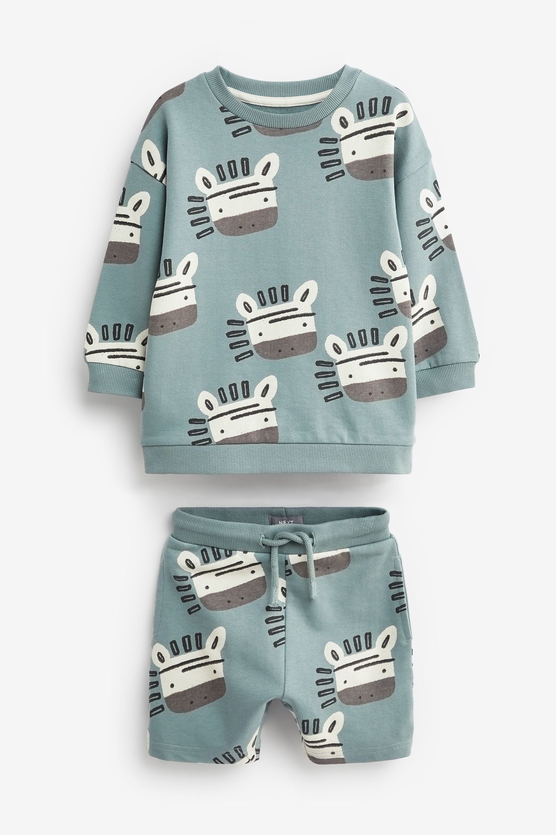Next Sweatanzug Gemustertes Jersey-Sweatshirt und Shorts im Set (2-tlg) Blue Zebra