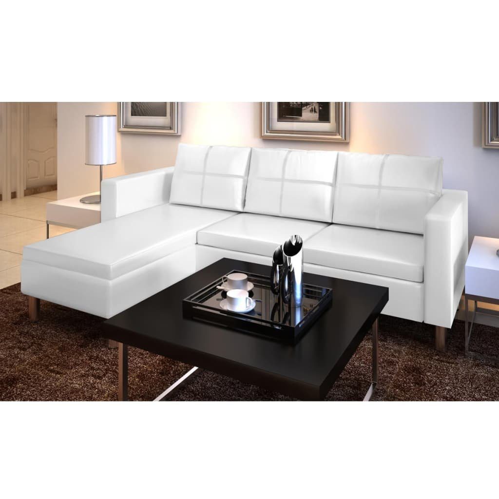 furnicato 3-Sitzer L-förmiges Sofa Kunstleder Weiß | Einzelsofas