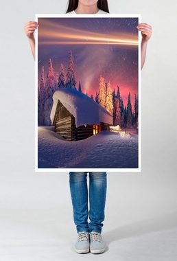 Sinus Art Poster Digitale Grafik 60x90cm Poster Einsame Hütte im Winterwald