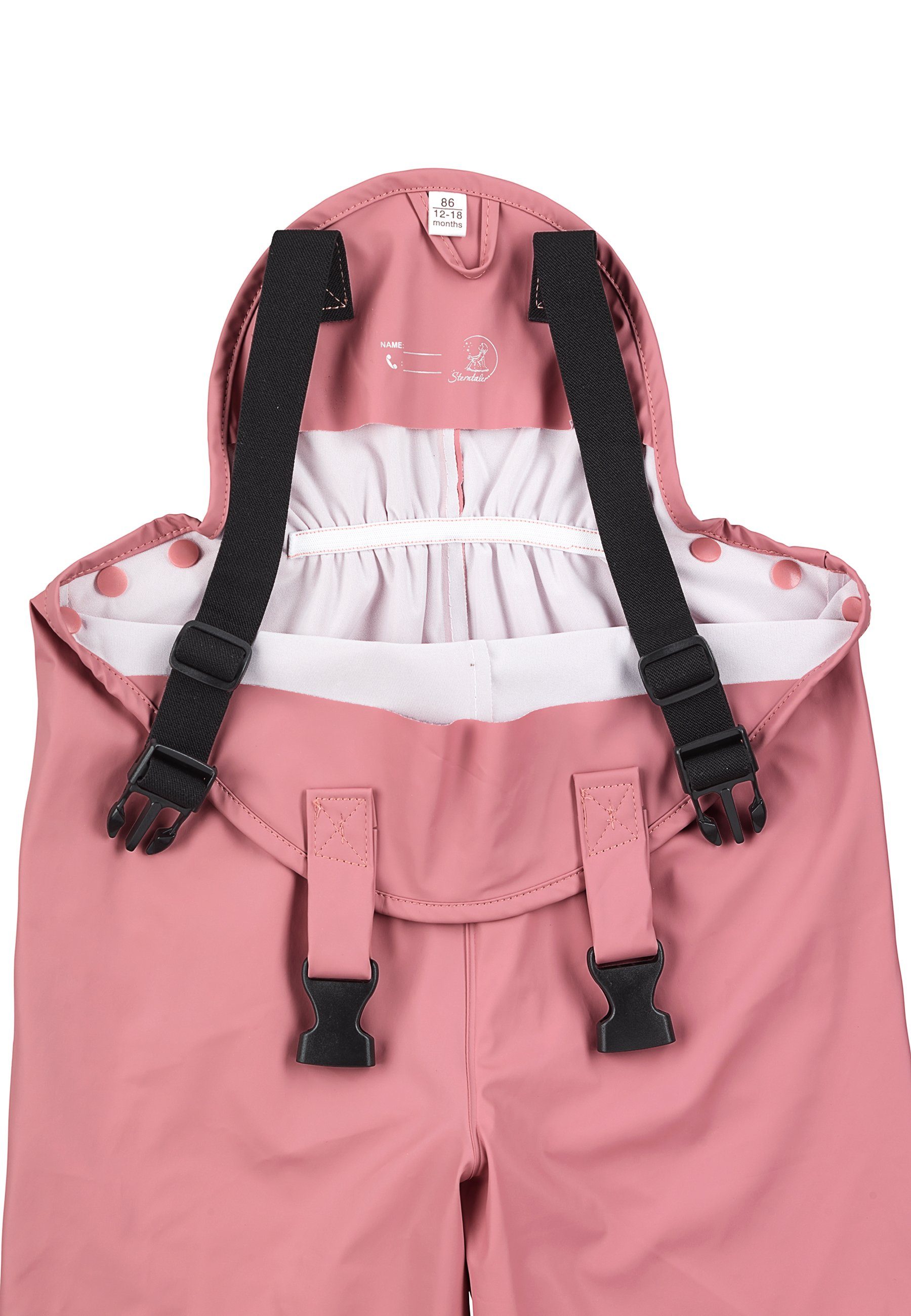 Sterntaler® Regenhose Regenträgerhose süßen Regenträgerhose Matschhosenträger mit Kinder mit mit Motiven) rosa verstellbar Reflektoren, Hosenträger Regenhose (1-tlg., Druckknöpfen, ungefüttert