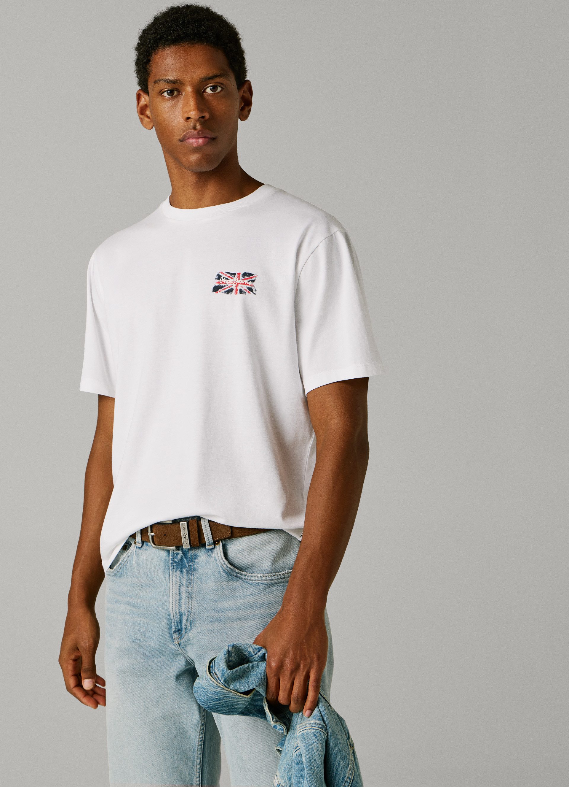Pepe Jeans Langarmshirt Small Flag aus reiner Baumwolle, Rundhals