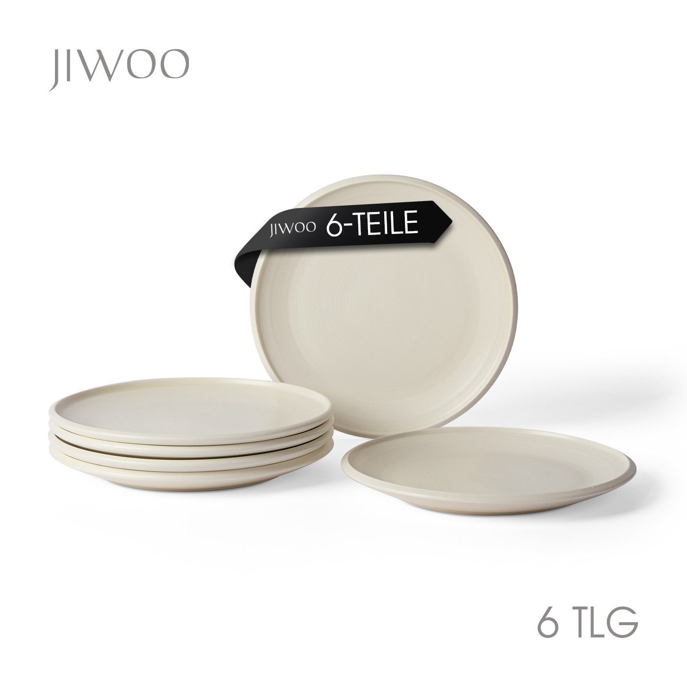 JIWOO Teller 4er Ø25,2 cm, Speiseteller Frühstücksteller Salatteller Dessertteller, (6 St), Hochwertige Plate Keramik Tellerset Weiß Mikrowellen spülmaschinenfest