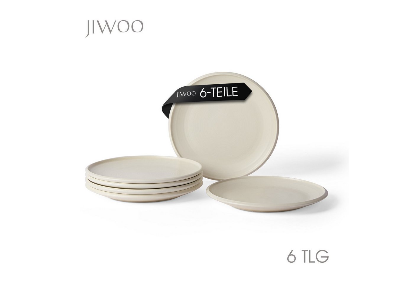JIWOO Teller 4er Ø25,2 cm, Speiseteller Frühstücksteller Salatteller Dessertteller, (6 St), Hochwertige Plate Keramik Tellerset Weiß Mikrowellen spülmaschinenfest