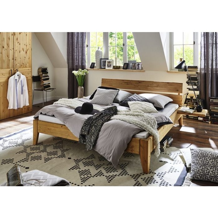 Natur24 Einzelbett Bett Aalborg 120x200 cm Komforthöhe 45 cm Kiefer massiv mit Kopfteil