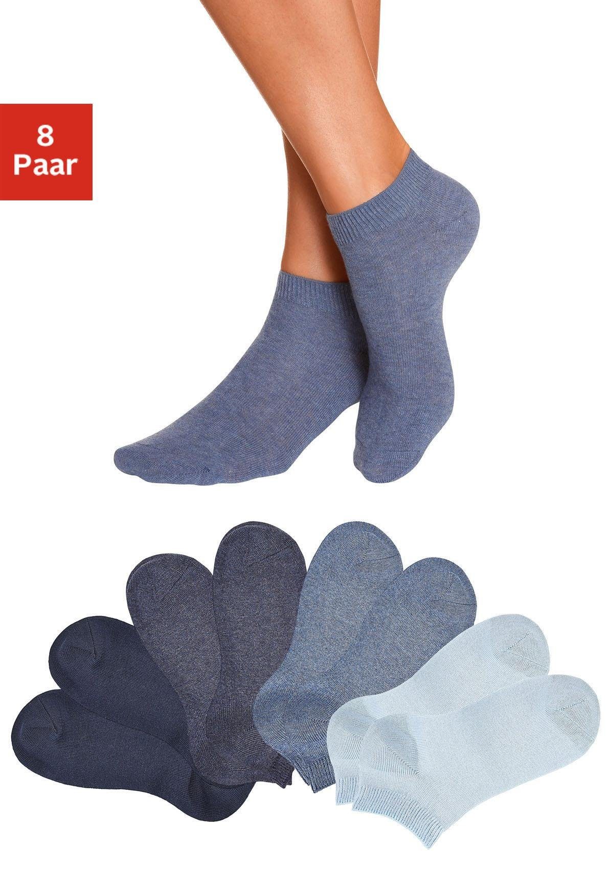 Go in Kurzsocken (Set, 8-Paar) uni in Basic Farben 2x marine, 2x jeans-meliert, 2x mittelblau-meliert, 2x hellblau | Sport-Kurzsocken