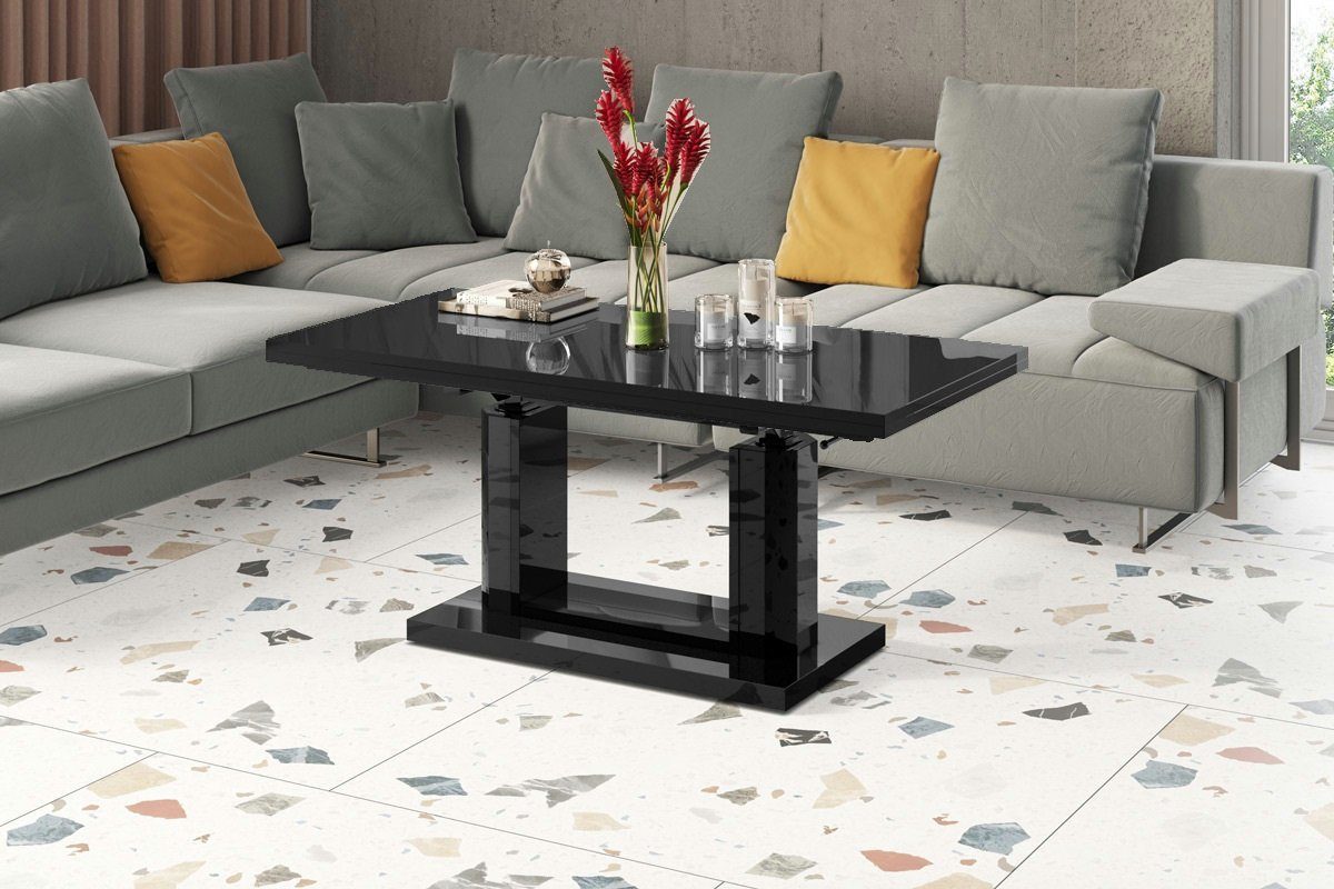 designimpex Couchtisch Design Couchtisch HAC-111 aufklappbar höhenverstellbar stufenlos Hochglanz Tisch Schwarz