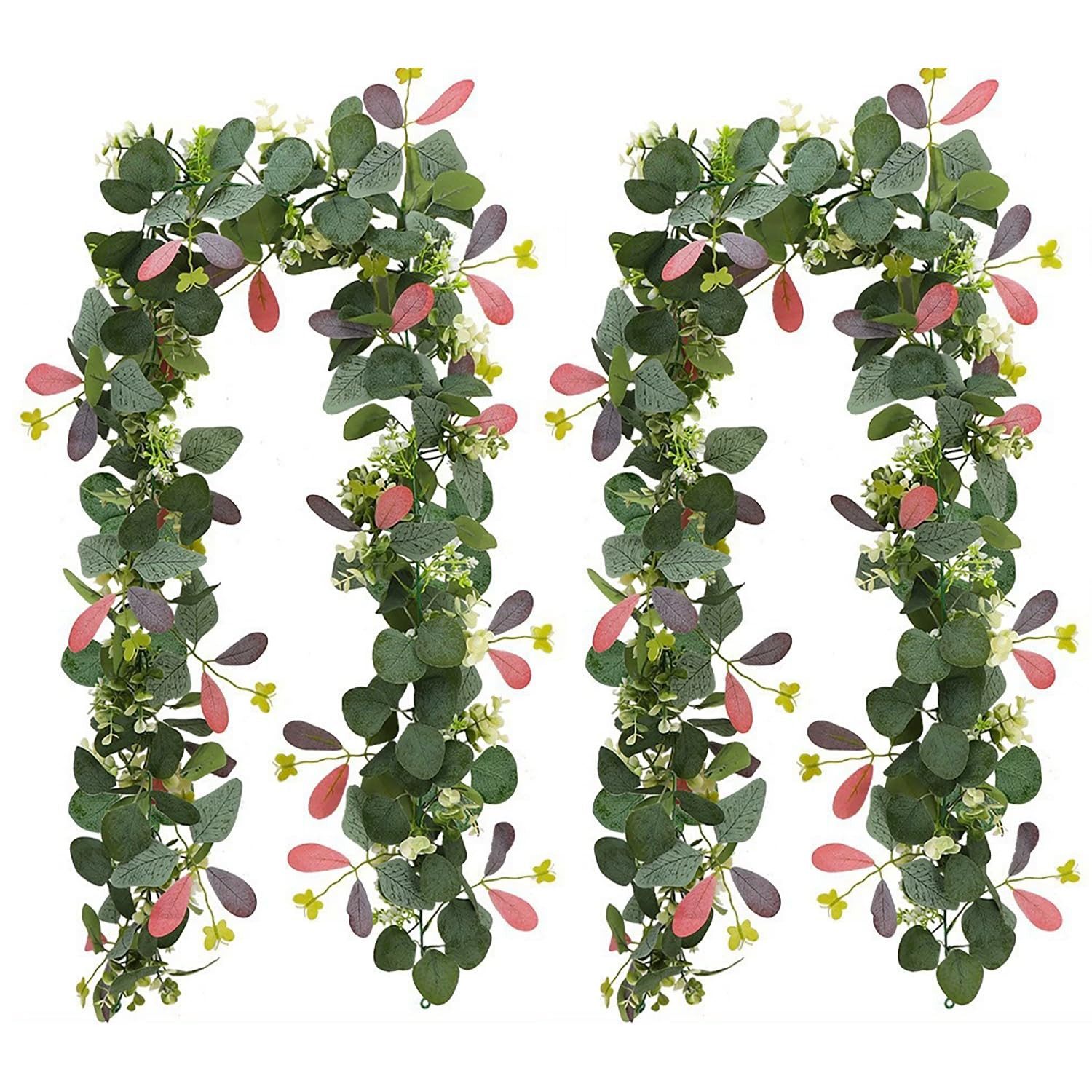 Kunstblumenstrauß Kunstranke Girlande Kunstpflanze 1,9m Hängend Grüne Blätter Deko, Coonoor, für Hintergrund Hochzeit Bogen