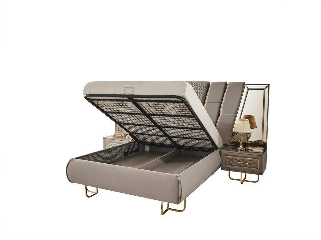 Betten Luxus Gold Glänzende Nachttisch Möbel mit Bett JVmoebel Hotel 2x Bett