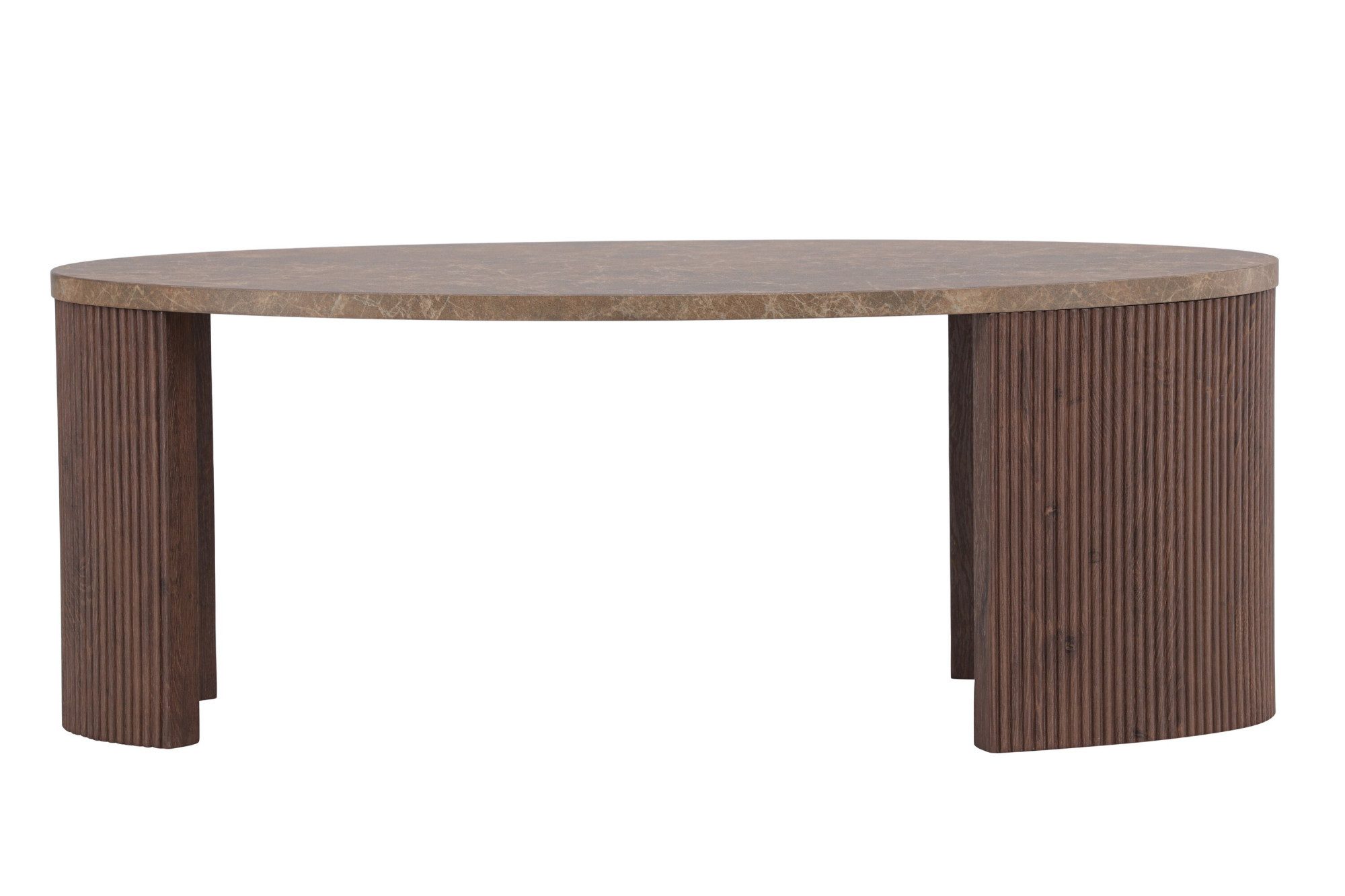 Venture Home Couchtisch Bristol, ovaler Couchtisch 120 × 60 cm in Mocca mit grauer Steinoptik, Sofatisch, MDF, 3D-Papier, oval, kontrastreich, raffiniert