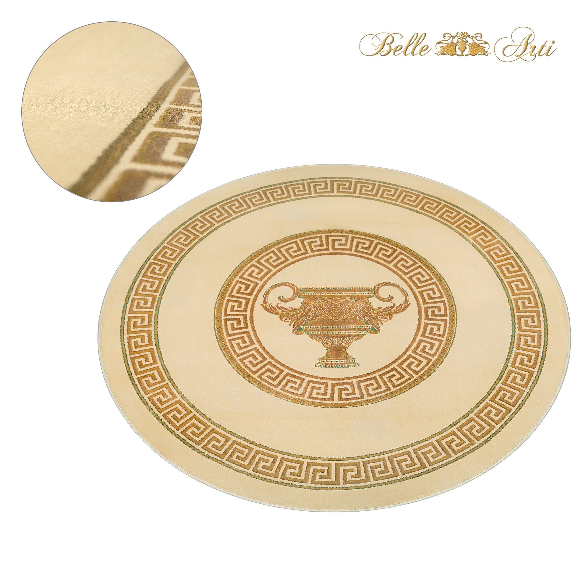 Belle Arti Teppich Teppich Wohnzimmer Flur Läufer Teppichläufer Amphore 100% Viskose, Rund, Seidenoptik Rutschfest Antiallergisch Fransen Orientalisch