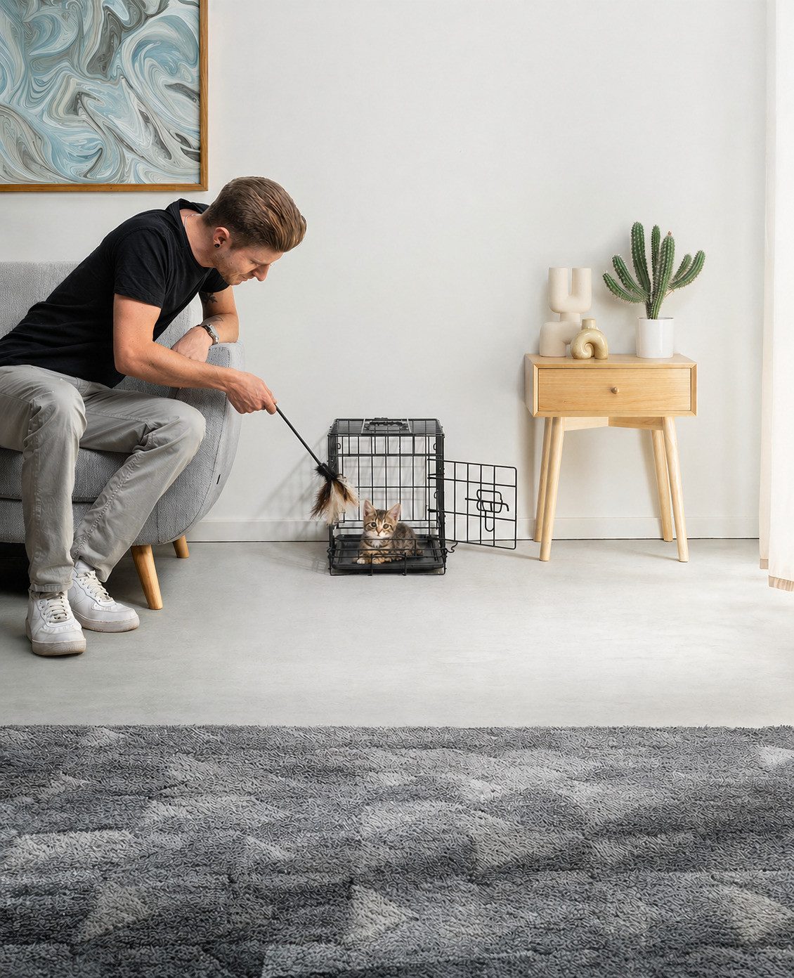 lionto Tiertransportbox für Katzen, stabil aus Metall mit Kunststoffbodenwanne, 45x31x36 cm, hygienisch mit Trennwand & Sicherheitsverriegelung