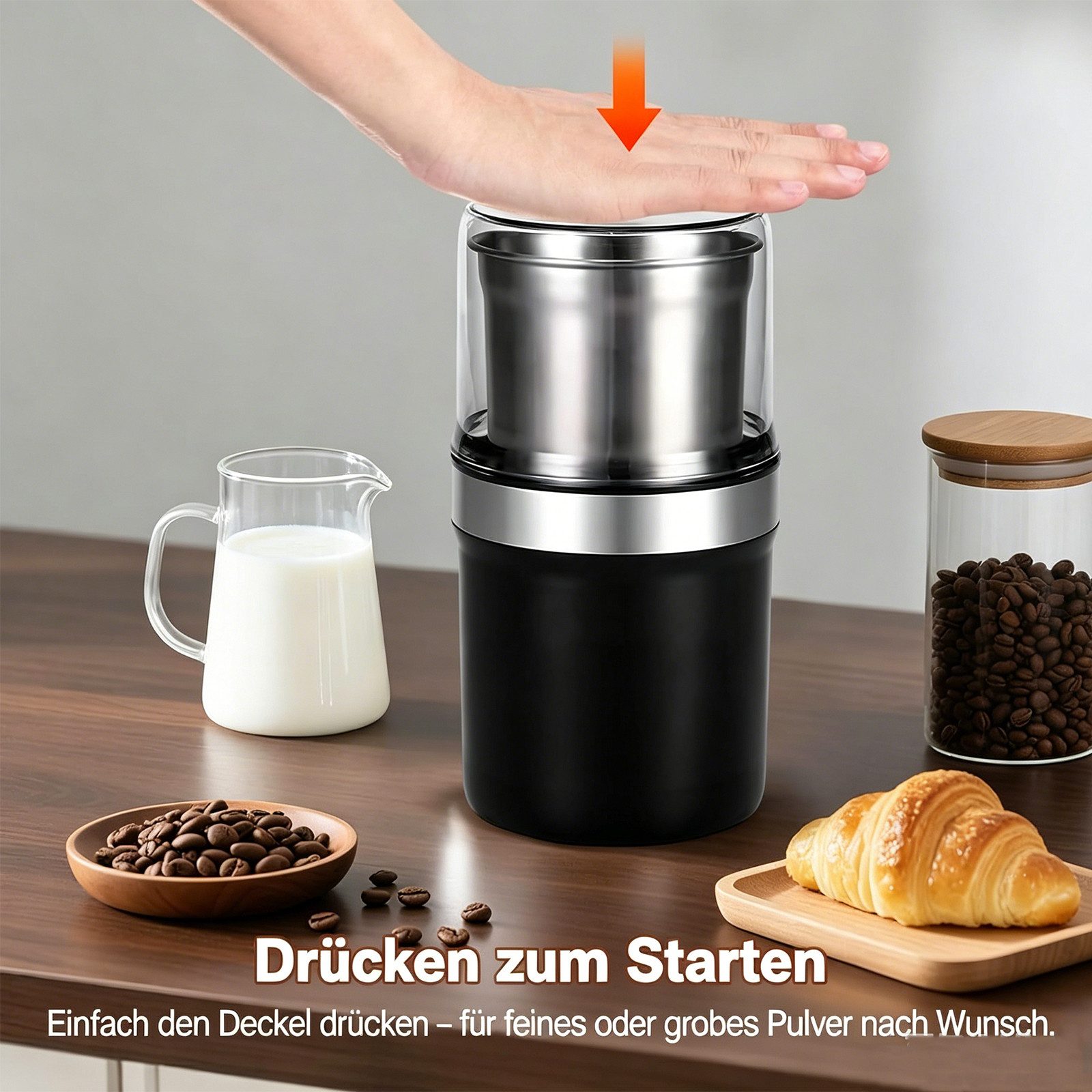 MOPUEA Kaffeemühle Kaffeemühle Elektrisch, Gewürzmühle mit Edelstahlklingen 200W, Leistungsstark, kompakt, vielseitig, langlebig, sicher