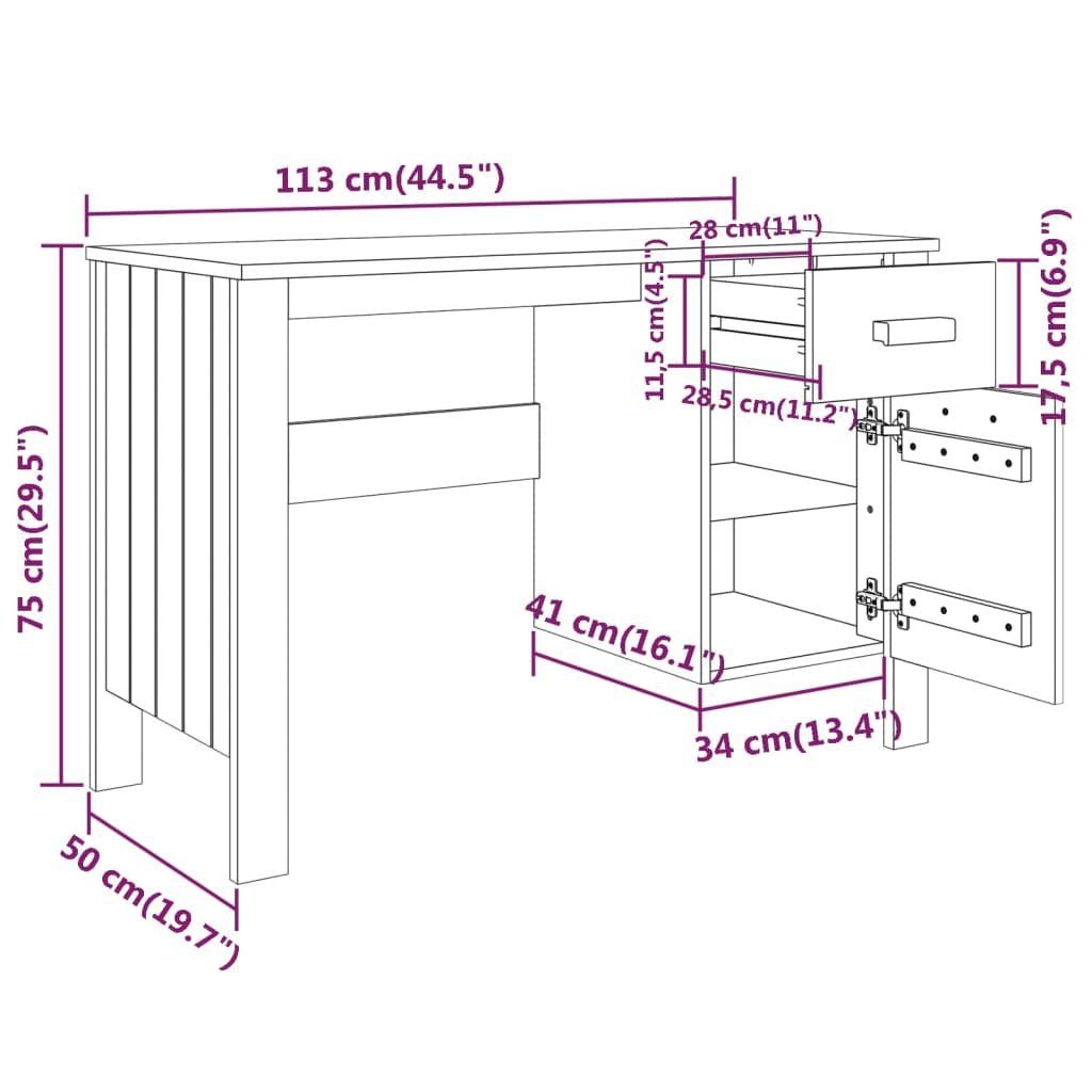 | Weiß Kiefer cm Massivholz 113x50x75 Weiß HAMAR Weiß Schreibtisch vidaXL Schreibtisch