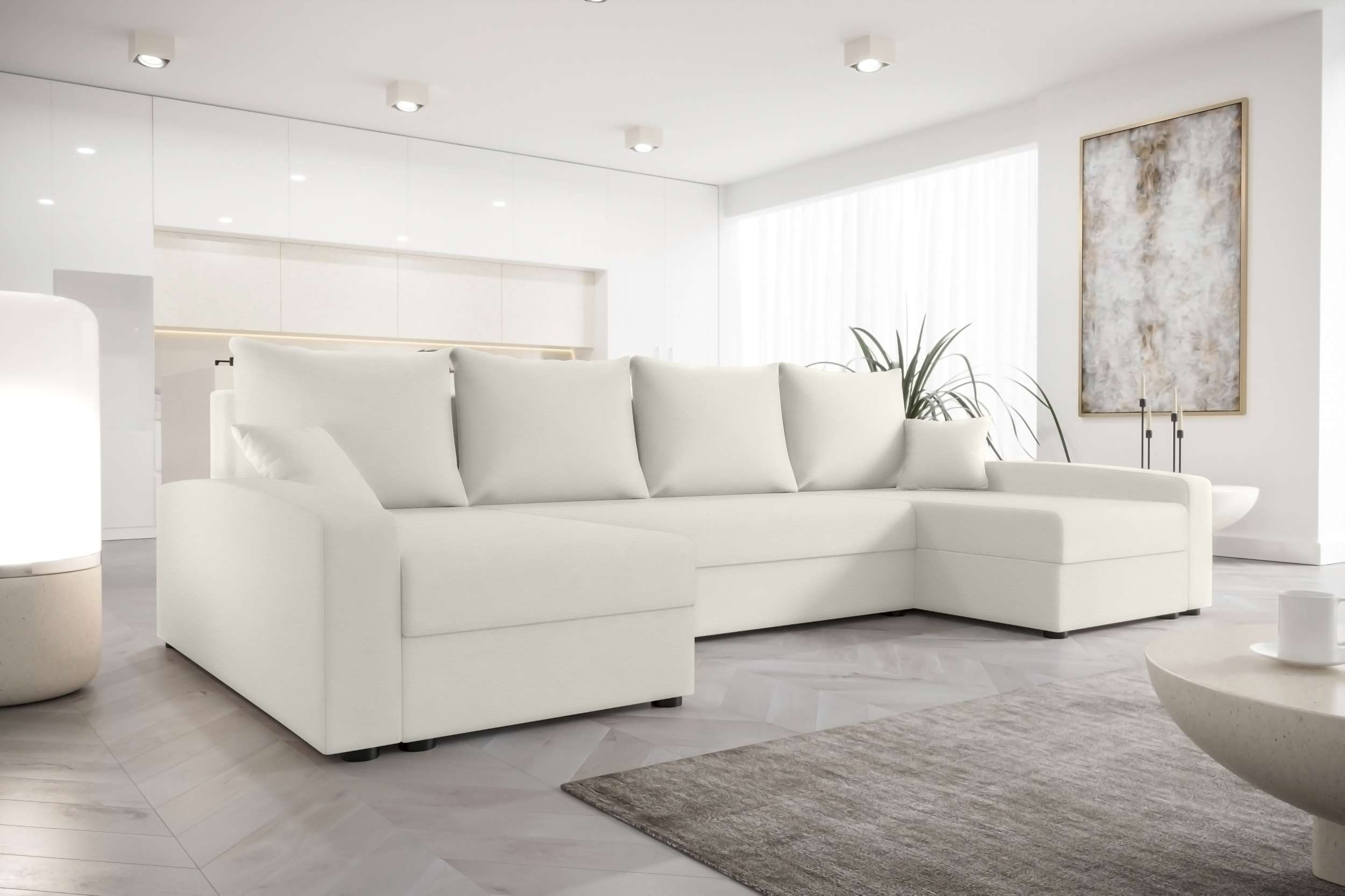Eckcouch, Design Bettkasten, U-Form, Sofa, Wohnlandschaft Stylefy Sitzkomfort, Addison, Modern mit mit Bettfunktion,